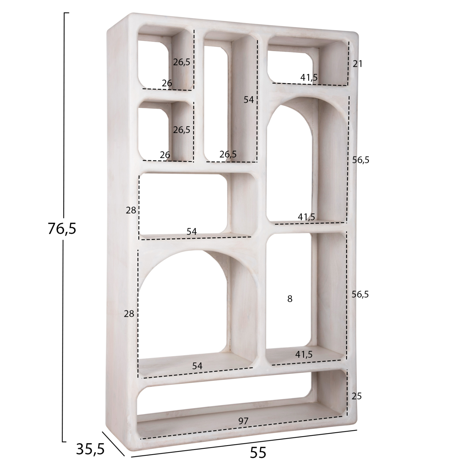 ΒΙΒΛΙΟΘΗΚΗ HANDYR HM9707 ΜΑΣΙΦ ΞΥΛΟ MANGO ΣΕ ΛΕΥΚΟ ΧΡΩΜΑ 100x35x165Yεκ. - Image 2