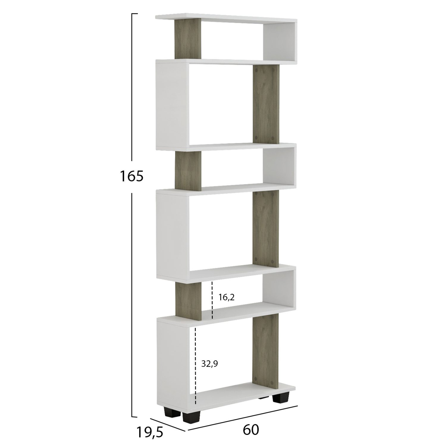 ΒΙΒΛΙΟΘΗΚΗ ΜΕΛΑΜΙΝΗΣ OWLOLIVE GREY ΛΕΥΚΟ 60x19,5x165Yεκ.HM8923.11 - Image 2