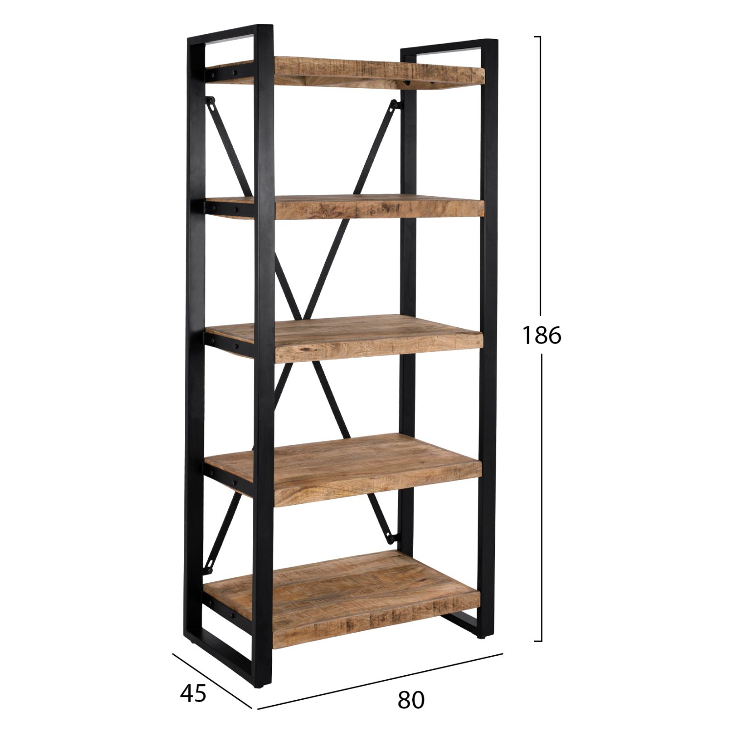 ΒΙΒΛΙΟΘΗΚΗ TURNER ΜΕΤΑΛΛΟ ΚΑΙ ΜΑΣΙΦ ΞΥΛΟ MANGO HM8188.11 80x45x186Υ εκ. - Image 2