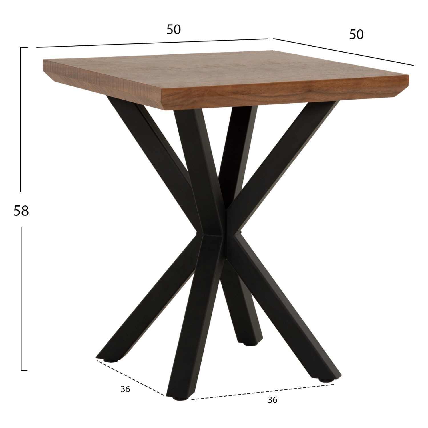 ΒΟΗΘΗΤΙΚΟ ΤΡΑΠΕΖΑΚΙ ΣΑΛΟΝΙΟΥ HM9471.02 MDF ΜΕ ΚΑΠΛΑΜΑ ΑΠΟ ΞΥΛΟ ΚΑΡΥΔΙΑΣ-ΜΕΤΑΛ.ΒΑΣΗ 50x50x58Υεκ. - Image 2