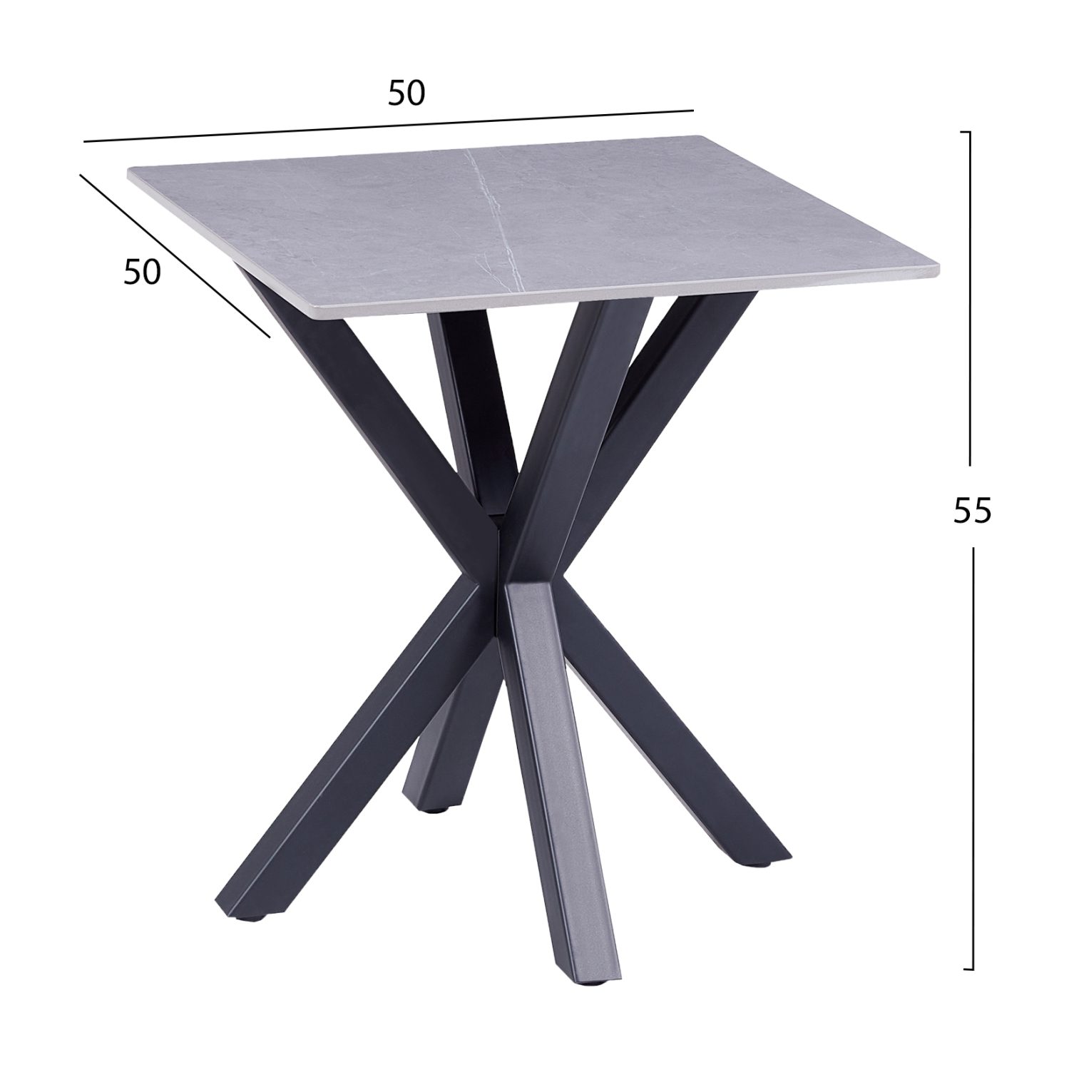 ΒΟΗΘΗΤΙΚΟ ΤΡΑΠΕΖΑΚΙ ΣΑΛΟΝΙΟΥ HM9471.05 GREY MARBLE TOP-ΜΑΥΡΗ ΜΕΤΑΛ.ΒΑΣΗ 50x50x55Yεκ. - Image 2