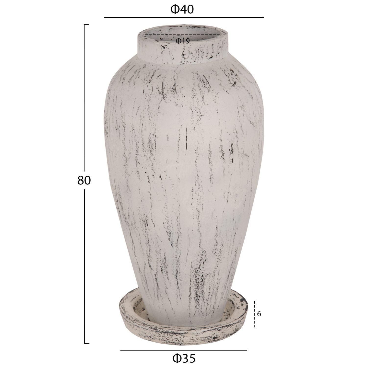 ΔΙΑΚΟΣΜΗΤΙΚΟ ΒΑΖΟ ΔΑΠΕΔΟΥ ΜΕ ΒΑΣΗ-ΠΙΑΤΑΚΙ LAUREL HM7938 ΤΕΡΑΚΟΤΑ- ΛΕΥΚΗ ΠΑΤΙΝΑ Φ40x80Yεκ. - Image 2