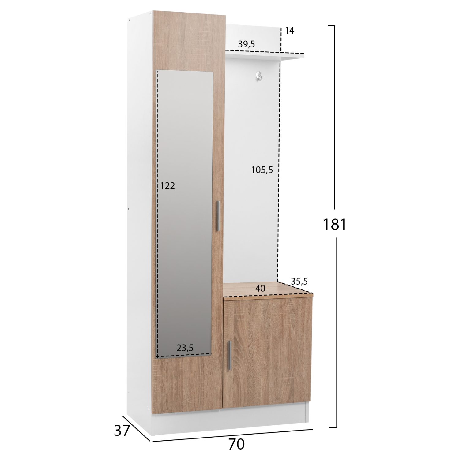 ΕΠΙΠΛΟ ΕΙΣΟΔΟΥ ΜΕ ΚΑΘΡΕΠΤΗ JANICE HM2264 SONAMA ΛΕΥΚΟ 70x37x181 εκ. - Image 2