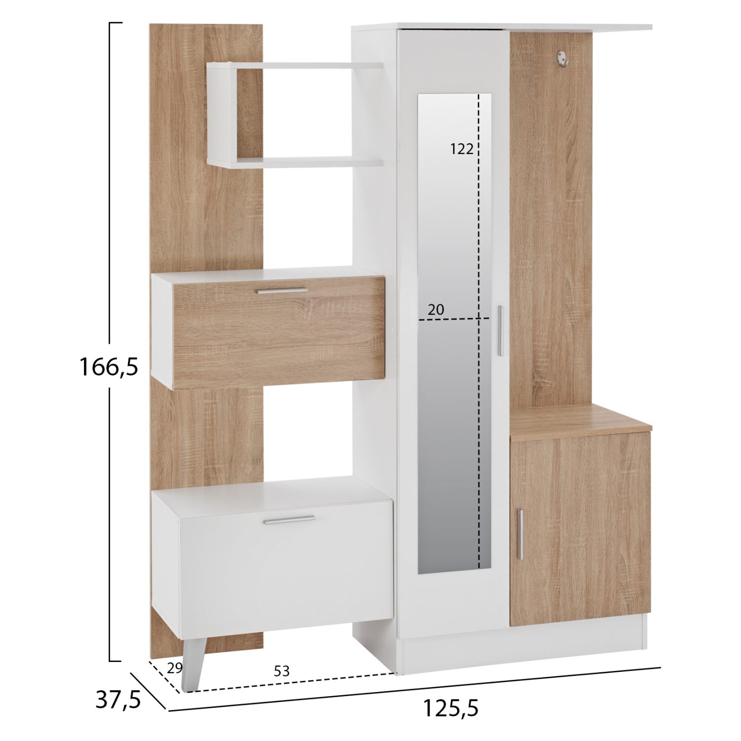 ΕΠΙΠΛΟ ΕΙΣΟΔΟΥ ΜΕ ΡΑΦΙΑ & ΚΑΘΡΕΠΤΗ ILIANA HM2265 ΛΕΥΚΟ-SONAMA 125,5x37,5x166,5Y εκ. - Image 2
