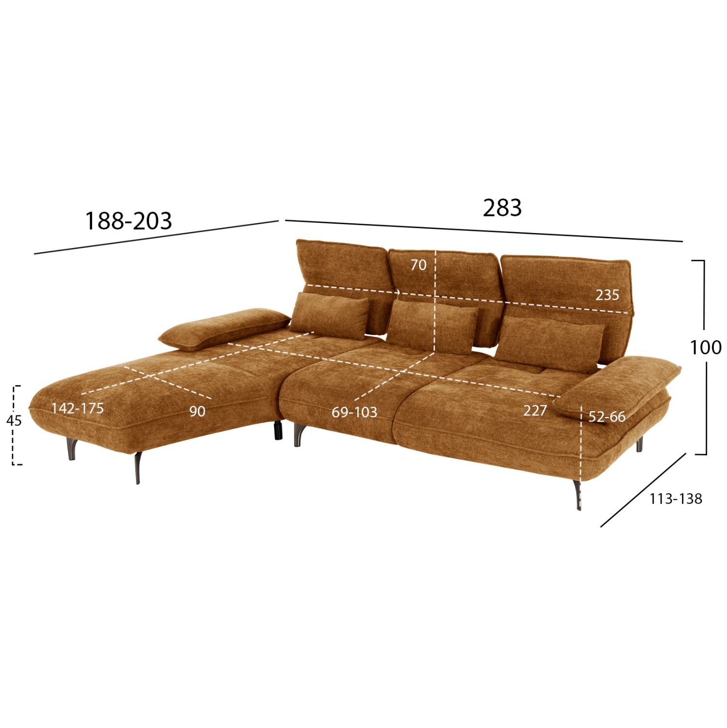 ΓΩΝΙΑΚΟΣ ΚΑΝΑΠΕΣ (ΑΡΙΣΤΕΡΗ) CONVERT HM3268.02L ΚΕΡΑΜΙΔΙ ΥΦΑΣΜΑ 283x188x100Υεκ. - Image 2