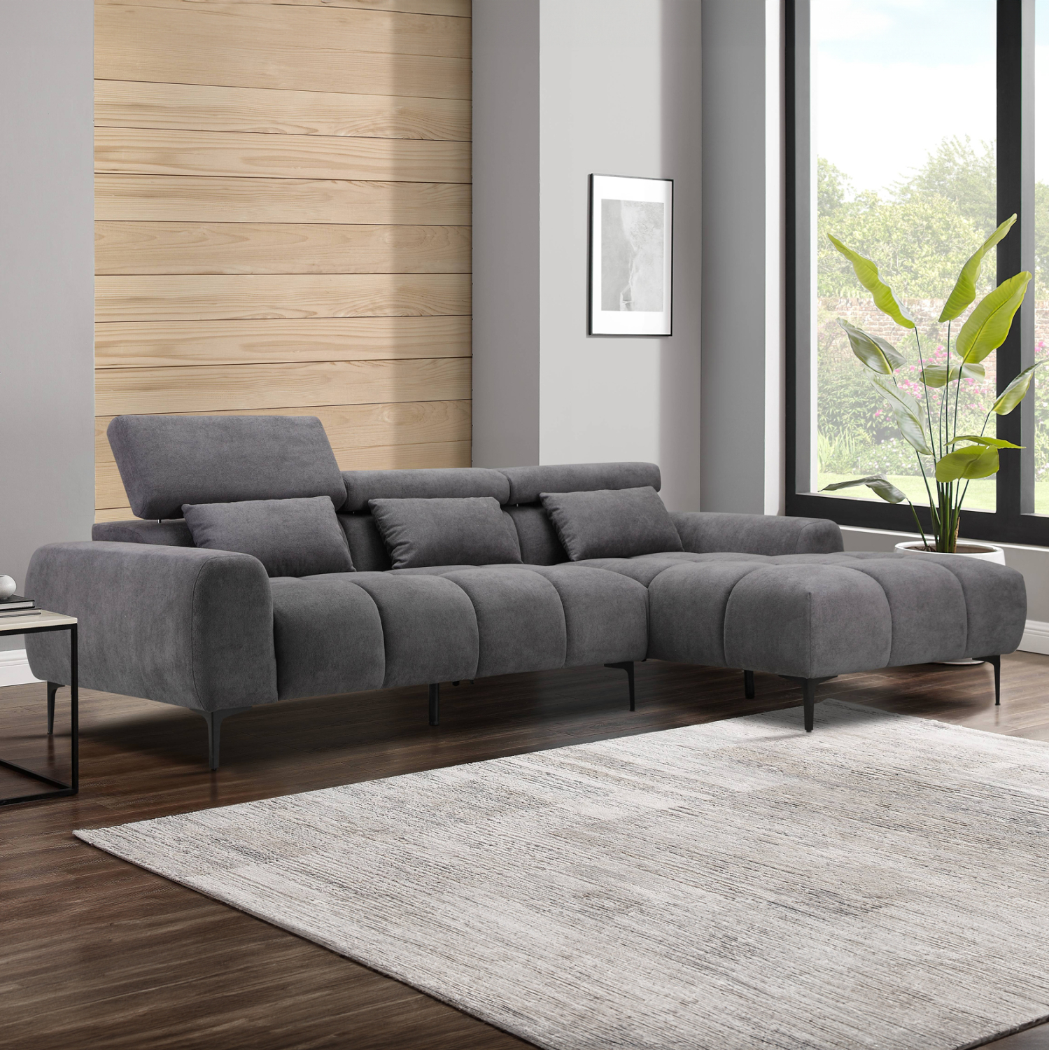 ΚΑΝΑΠΕΣ ΔΕΞΙΑ ΓΩΝΙΑ DIVYA HM3267.02R ΣΥΝΘ.SUEDE ΓΚΡΙ 264x175x99Υεκ. - Image 3