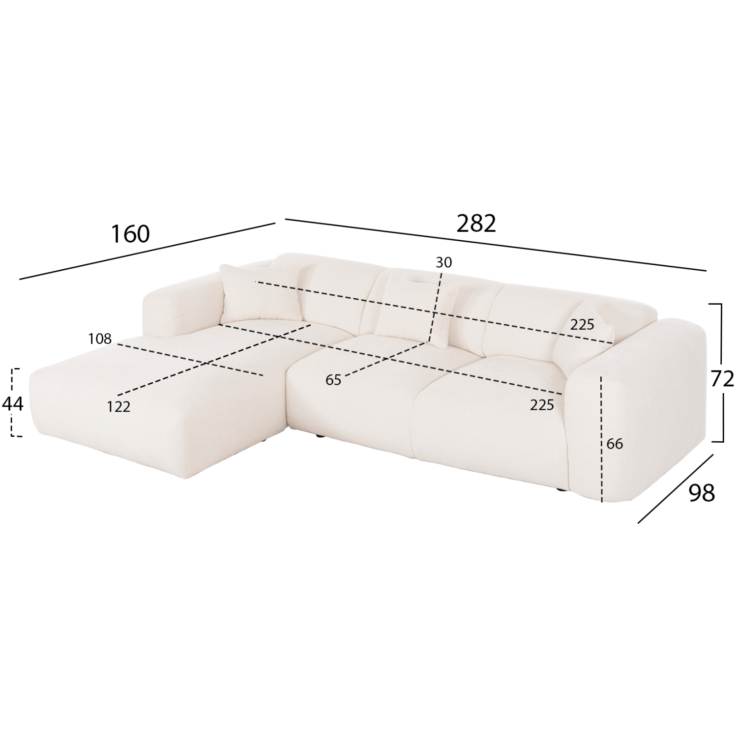 ΚΑΝΑΠΕΣ ΓΩΝΙΑ (ΑΡΙΣΤΕΡΗ) BRICKEN HM3275.02L ΛΕΥΚΟ ΥΦΑΣΜΑ 110-282x98-160x72Υεκ. - Image 2