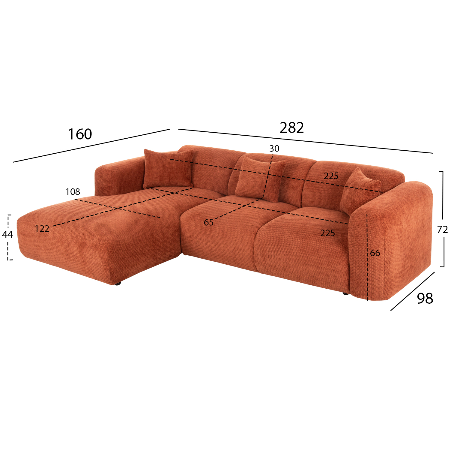 ΚΑΝΑΠΕΣ ΓΩΝΙΑ (ΑΡΙΣΤΕΡΗ) BRICKEN HM3275.03L ΚΕΡΑΜΙΔΙ ΥΦΑΣΜΑ 110-282x98-160x72Υεκ. - Image 2