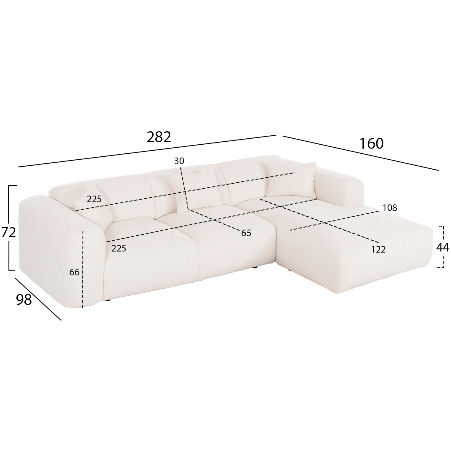 ΚΑΝΑΠΕΣ ΓΩΝΙΑ BRICKEN HM3275.02R ΛΕΥΚΟ ΥΦΑΣΜΑ 110-282x98-160x72Υεκ. - Image 2