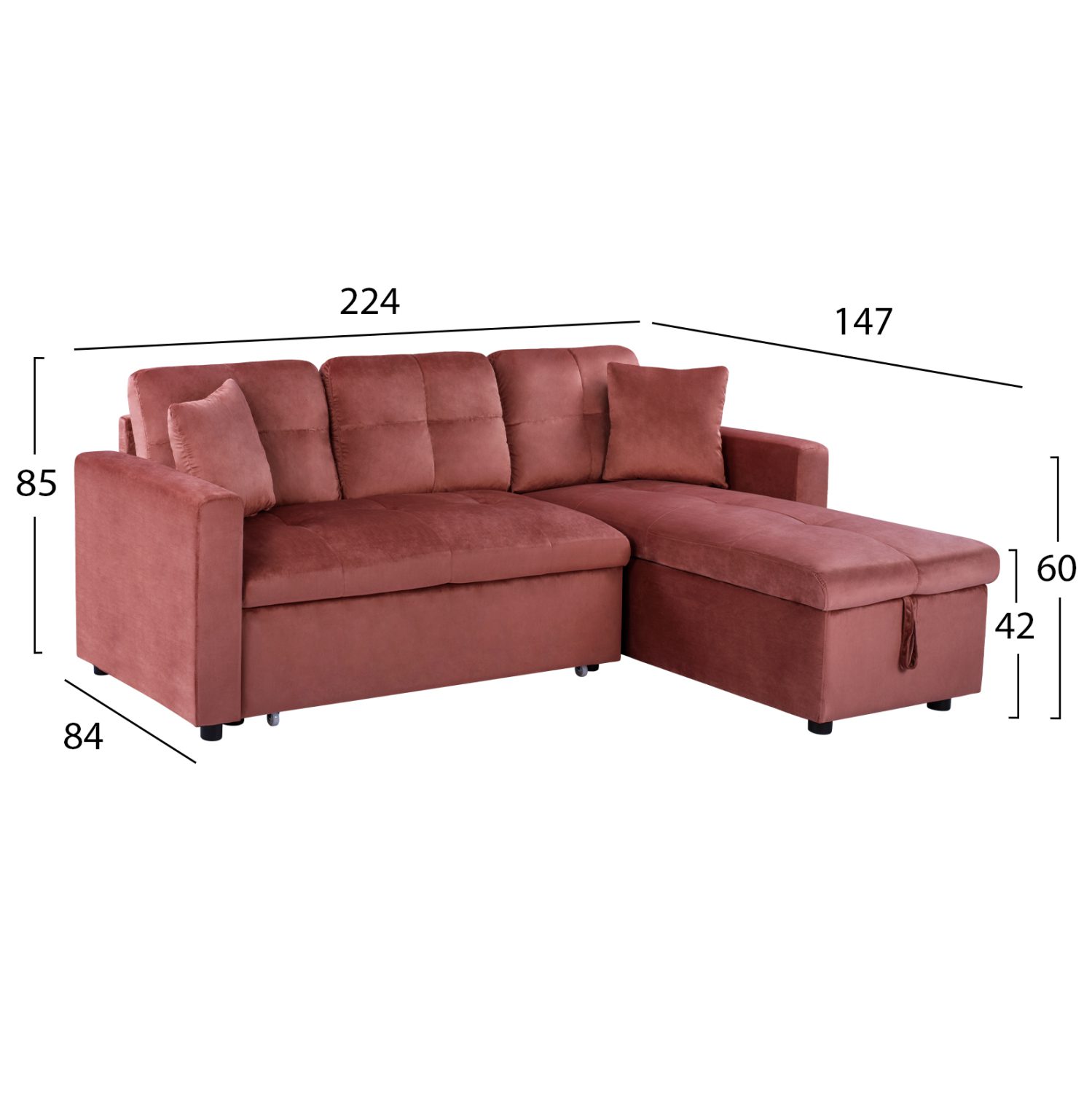 ΚΑΝΑΠΕΣ ΓΩΝΙΑ ΚΡΕΒΑΤΙ WAYNE 224x147x85Υεκ. HM3028.12 ΒΕΛΟΥΔΟ ΣΑΠΙΟ ΜΗΛΟ - Image 2