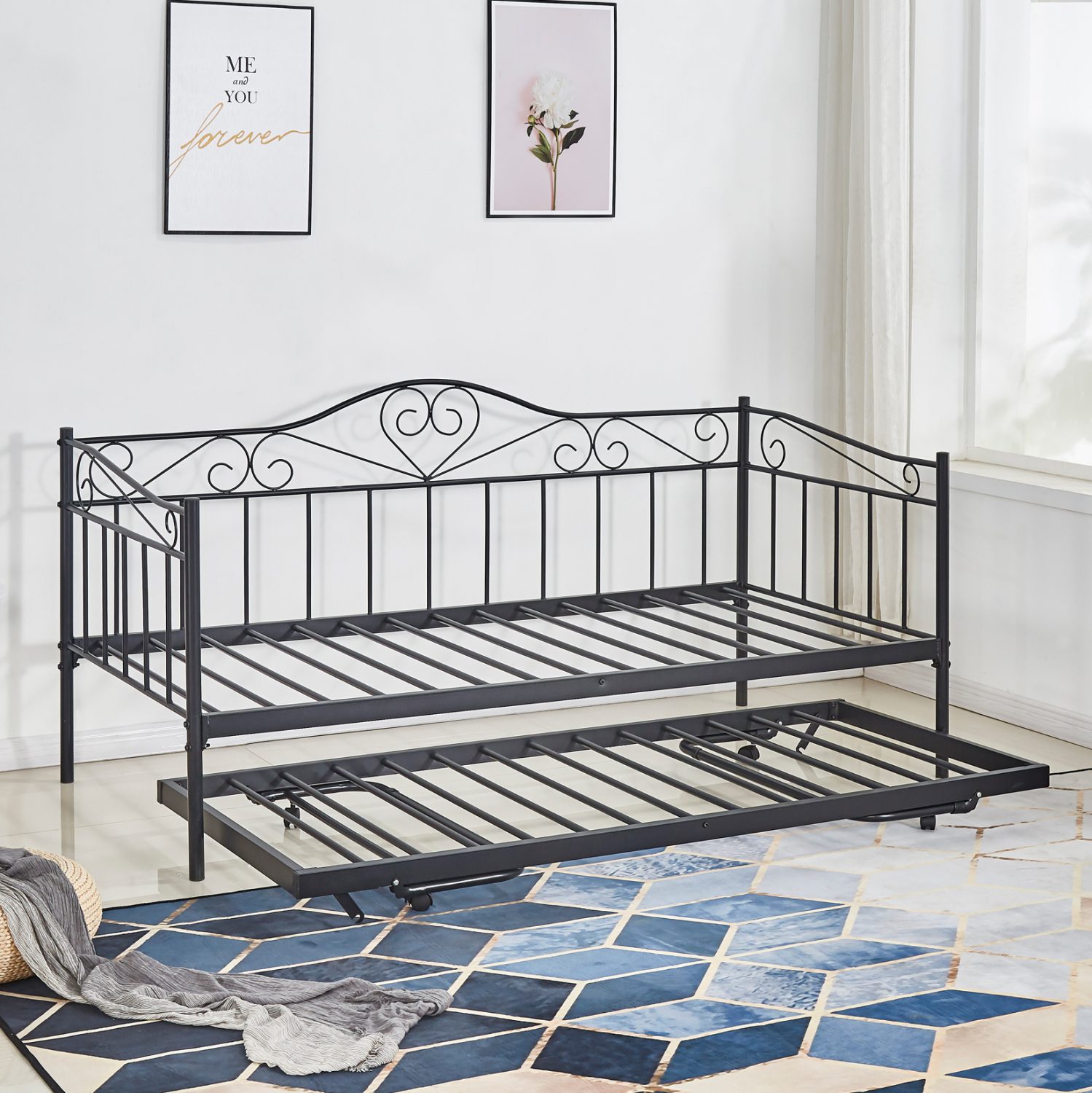 ΚΑΝΑΠΕΣ ΚΡΕΒΑΤΙ MAEKO 190Χ90 ΜΑΥΡΟΣ +ΕΠΕΚΤ/ΜΕΝΟ ΒΟΗΘΗΤΙΚΟ ΚΡΕΒΑΤΙ 85Χ185 HM571.01 - Image 4