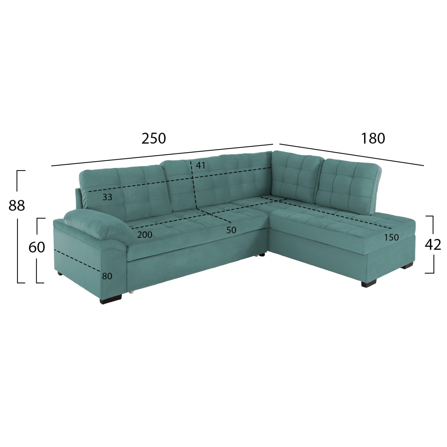 ΚΑΝΑΠΕΣ ΚΡΕΒΑΤΙ JADE HM3144.04R ΔΕΞΙΑ ΓΩΝΙΑ ΒΕΡΑΜΑΝ ΒΕΛΟΥΔΟ 250x80-180x73-88Υεκ. - Image 2