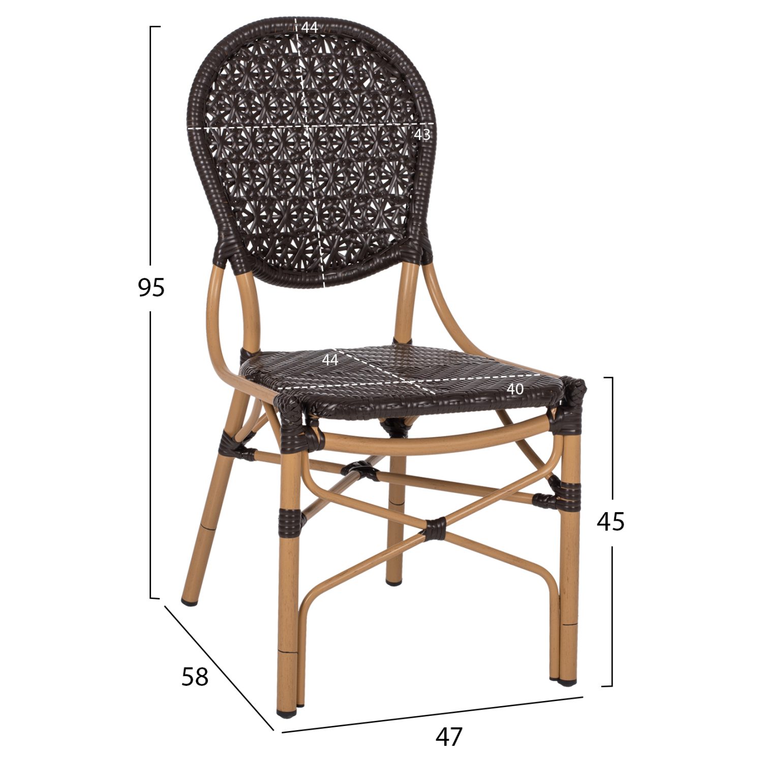 ΚΑΡΕΚΛΑ ΑΛΟΥΜΙΝΙΟΥ BAMBOO LOOK THUN HM5925.01 ΜΕ ΚΑΦΕ PE RATTAN 47x58x95Yεκ. - Image 2