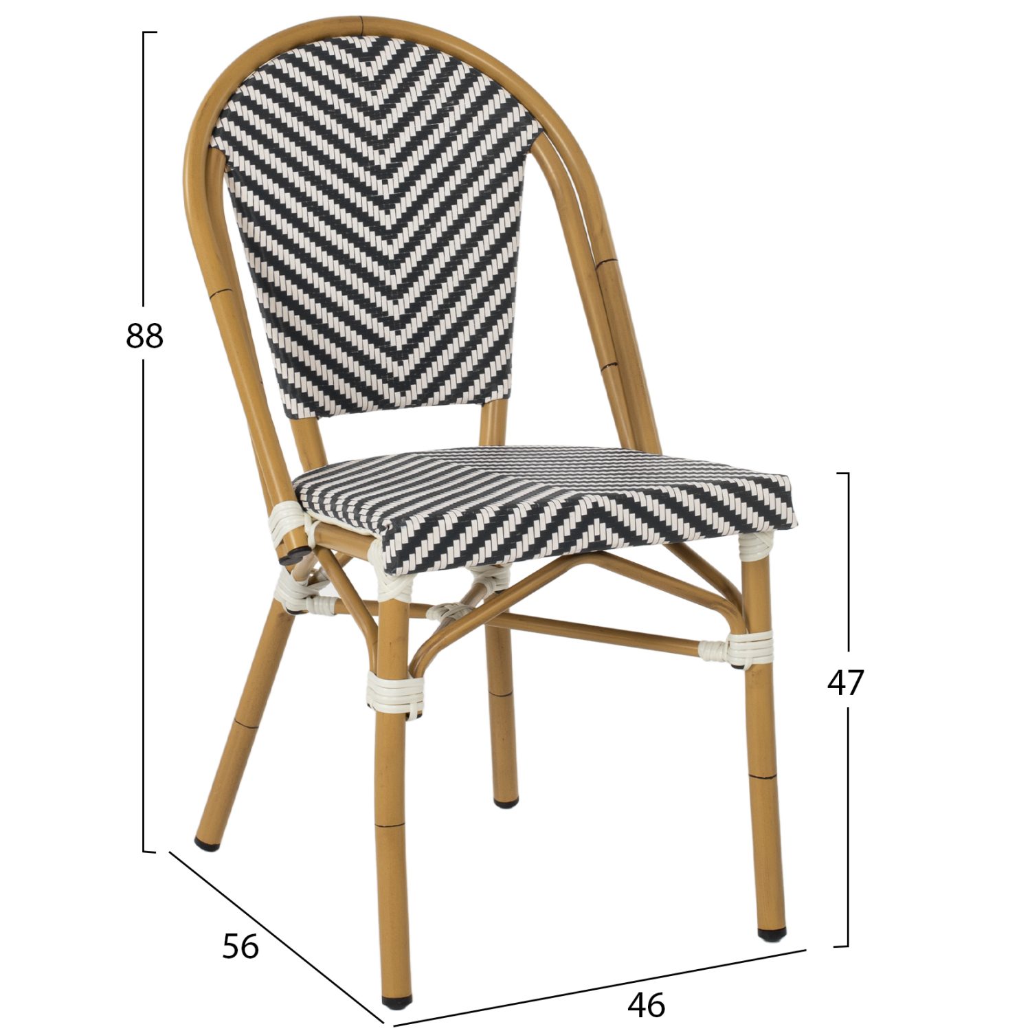ΚΑΡΕΚΛΑ ΑΛΟΥΜΙΝΙΟΥ BAMBOO LOOK CLAY HM5860.01 ΜΑΥΡΟ-ΛΕΥΚΟ 46x56x88Yεκ. - Image 2