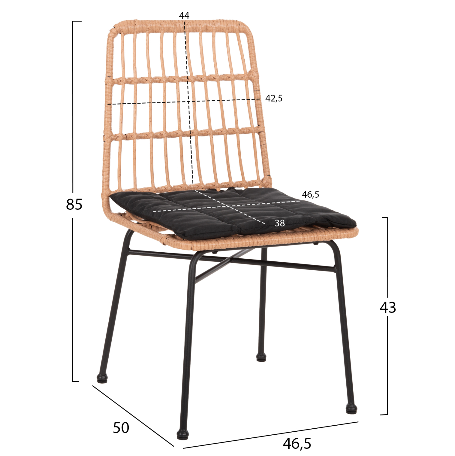 ΚΑΡΕΚΛΑ ALLEGRA HM5705.11 ΜΑΥΡΗ ΜΕΤΑΛΛΙΚΗ ΜΕ ΜΑΞΙΛΑΡΙ-WICKER ΜΠΕΖ 46,5x50x85Υεκ. - Image 2