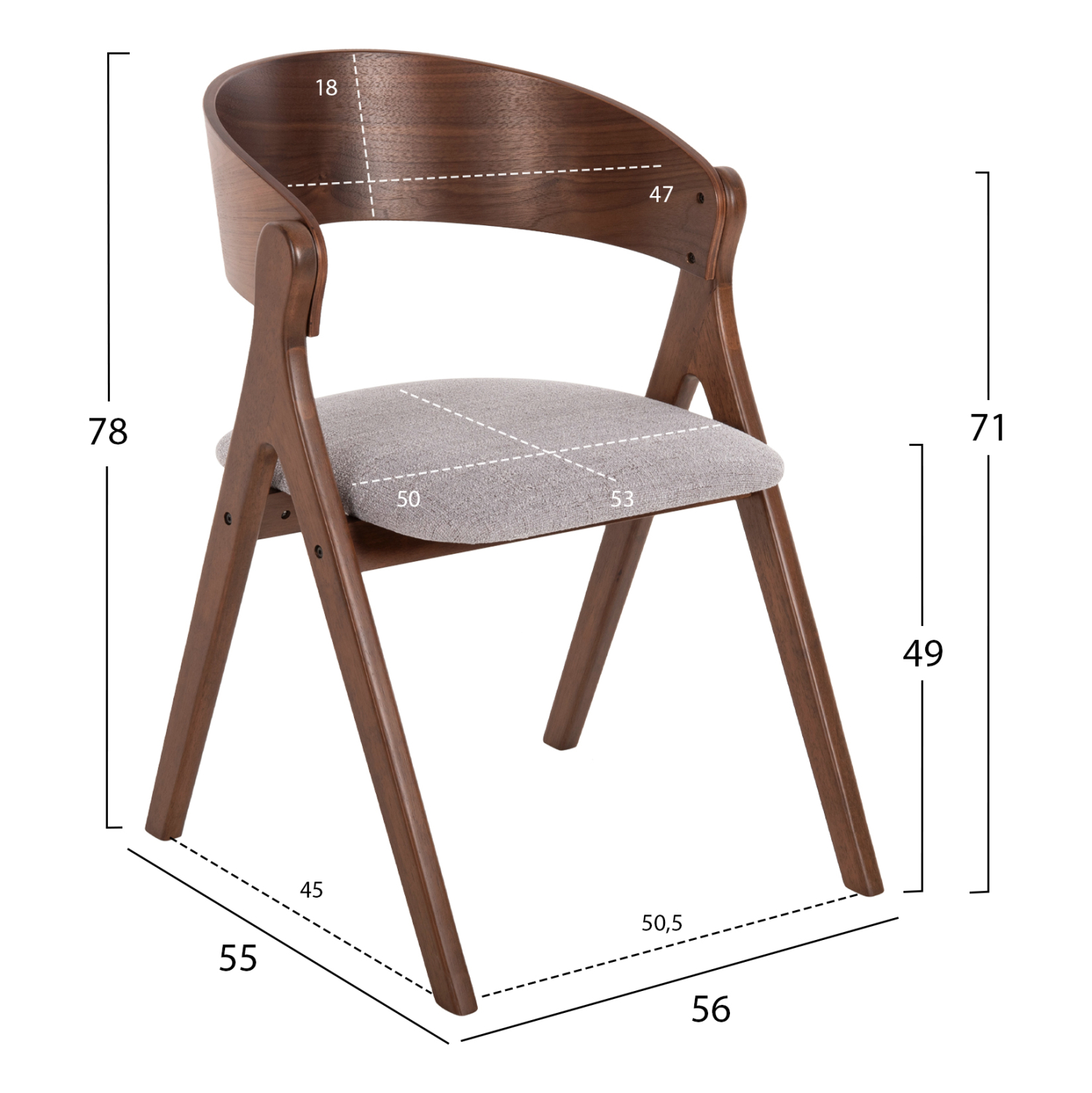 ΚΑΡΕΚΛΑ NEKKER HM9739.02 RUBBERWOOD ΣΕ ΚΑΡΥΔΙ-ΓΚΡΙ ΥΦΑΣΜΑ ΚΑΘΙΣΜΑ 56x55x78Yεκ. - Image 2