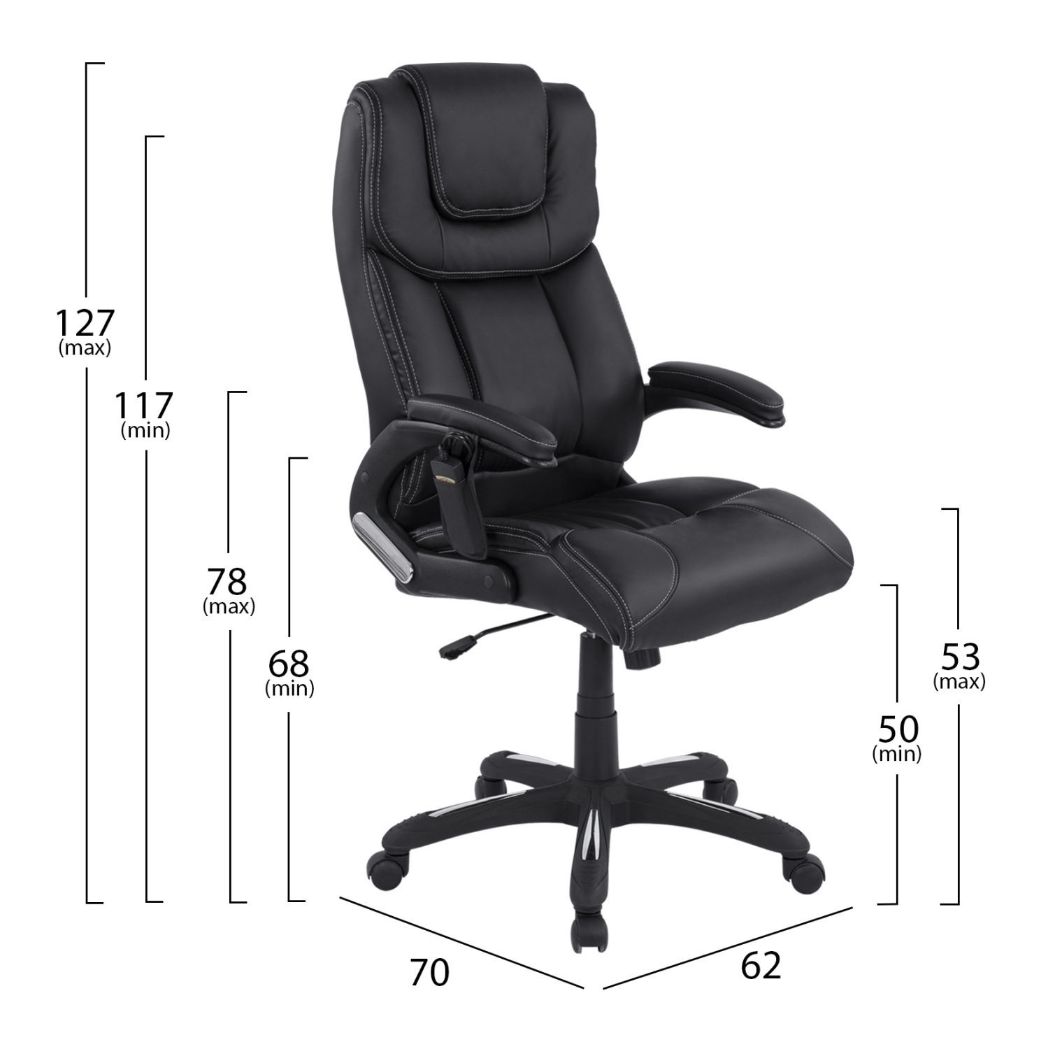 ΚΑΡΕΚΛΑ ΓΡΑΦΕΙΟΥ THORIN HM1050.01 ΜΕ MASSAGE ΜΑΥΡΗ HOMEMARKT 62x70x127Y εκ. - Image 2