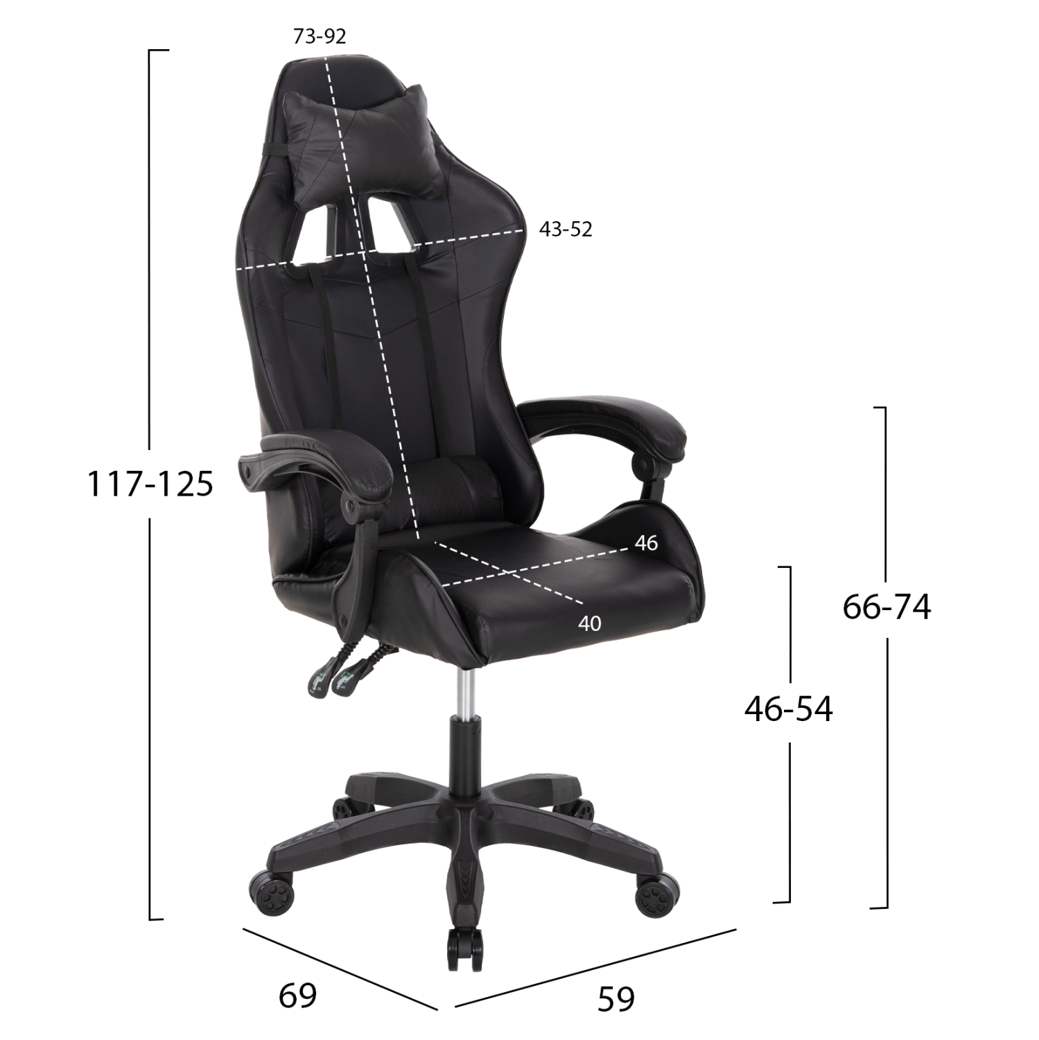 ΚΑΡΕΚΛΑ ΓΡΑΦΕΙΟΥ GAMING MANCER HM1194 ΜΑΥΡΟ PU-ΜΑΥΡΟ ΠΟΛΥΠΡΟΠΥΛΕΝΙΟ 59x69x125Υεκ. - Image 2