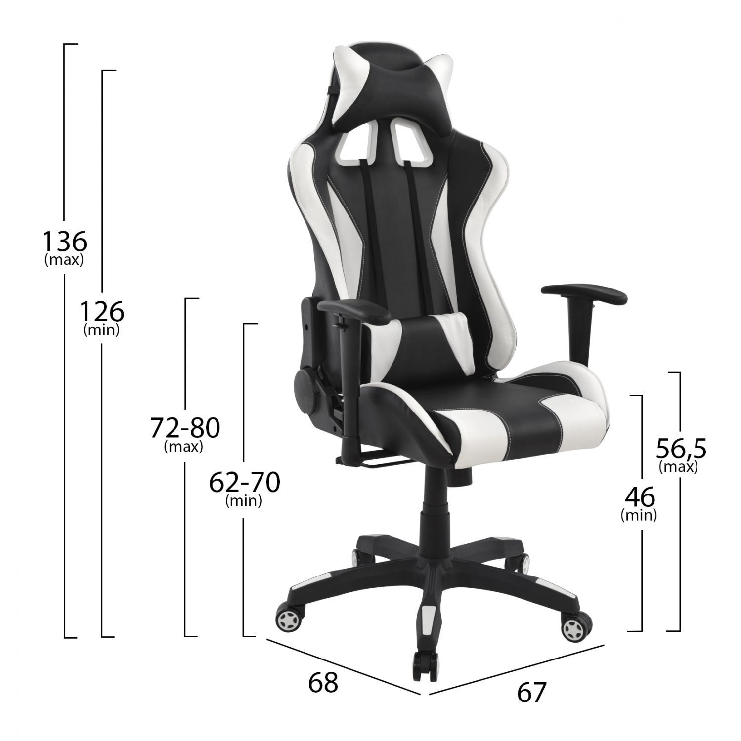 ΚΑΡΕΚΛΑ ΓΡΑΦΕΙΟΥ GAMING HM1062.04 SPEED ΜΑΥΡΟ ΛΕΥΚΟ PU 68,5x71,5x133,5 cm - Image 2