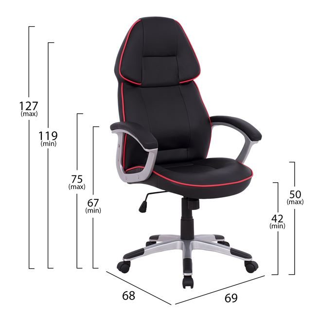 ΚΑΡΕΚΛΑ ΓΡΑΦΕΙΟΥ GAMING ARIS HM1007 BUCKET ΜΑΥΡΟ PU - ΚΟΚΚΙΝΗ ΡΙΓΑ 69x68x(119-127) εκ. - Image 2