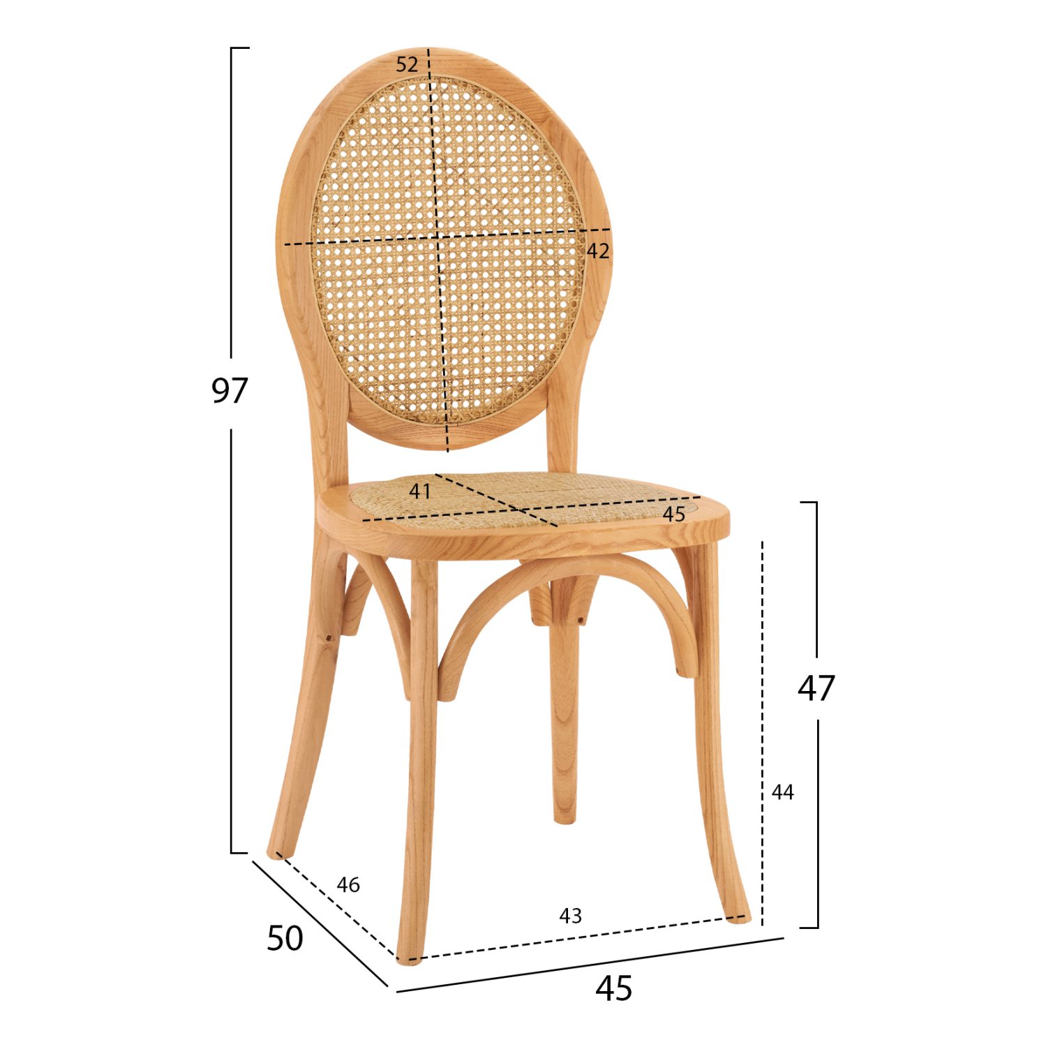 ΚΑΡΕΚΛΑ ΞΥΛΙΝΗ TINSLEY ΜΕ ΟΒΑΛ ΠΛΑΤΗ ΚΑΙ ΠΛΕΞΗ RATTAN ΣΕ ΦΥΣΙΚΗ ΑΠΟΧΡΩΣΗ HM8745.01 45x50x97 εκ. - Image 2