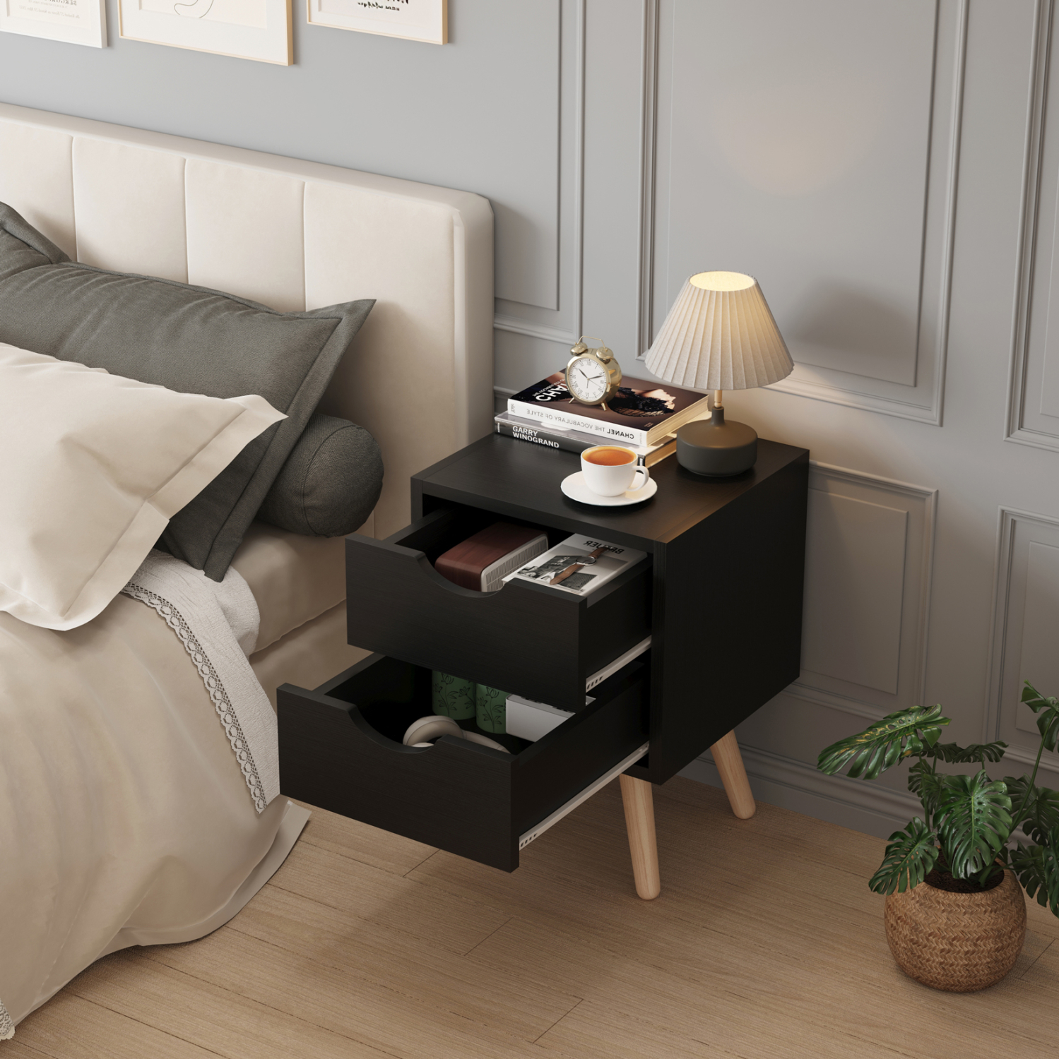 ΚΟΜΟΔΙΝΟ DINKL HM2472.02 ΜΕΛΑΜΙΝΗ-2 ΣΥΡΤΑΡΙΑ-WENGE 29,5x29,5x45Υεκ - Image 5