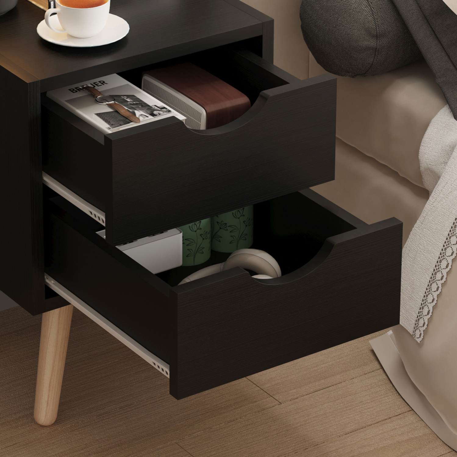ΚΟΜΟΔΙΝΟ DINKL HM2472.02 ΜΕΛΑΜΙΝΗ-2 ΣΥΡΤΑΡΙΑ-WENGE 29,5x29,5x45Υεκ - Image 6