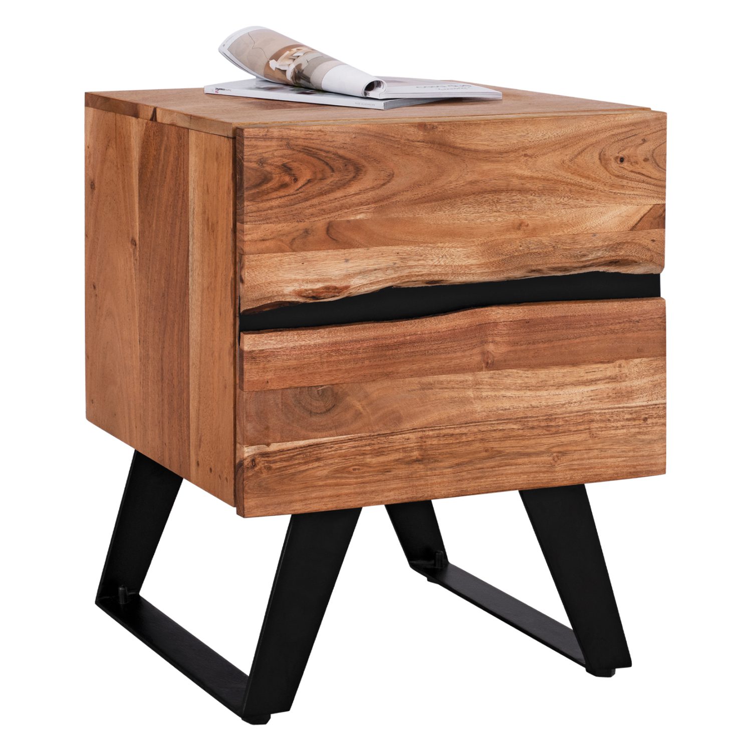 ΚΟΜΟΔΙΝΟ ALICIA ΜΕ 2 ΣΥΡΤΑΡΙΑ HM8360.11 ΑΠΟ ΜΑΣΙΦ ΞΥΛΟ ΑΚΑΚΙΑΣ 45x35x56Yεκ.