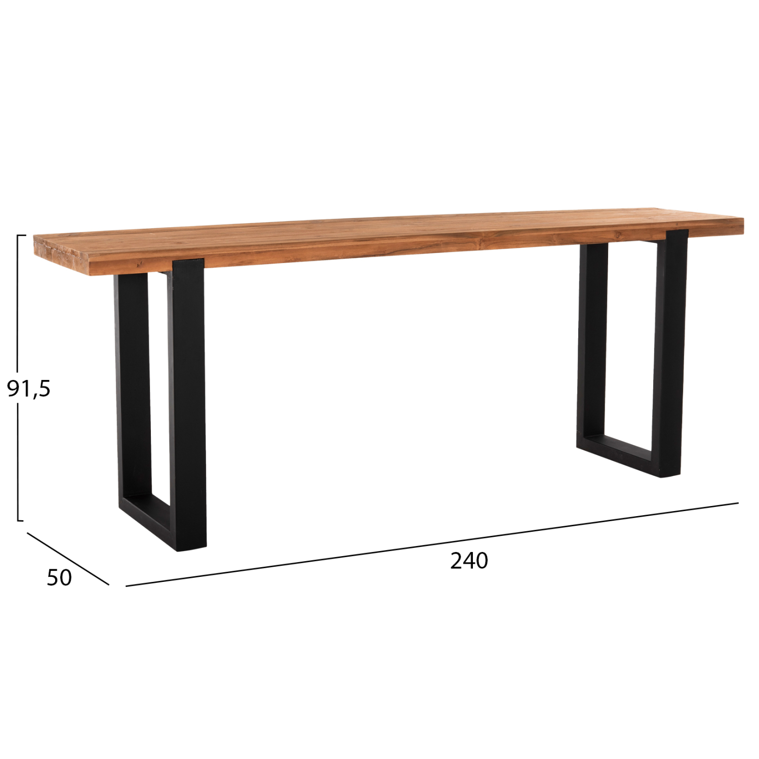 ΚΟΝΣΟΛΑ SHIRE HM9800 ΑΝΑΚΥΚΛΩΜΕΝΟ ΞΥΛΟ TEAK-ΜΑΥΡΕΣ ΜΕΤΑΛΛΙΚΕΣ ΒΑΣΕΙΣ 240x50x90Yεκ - Image 2