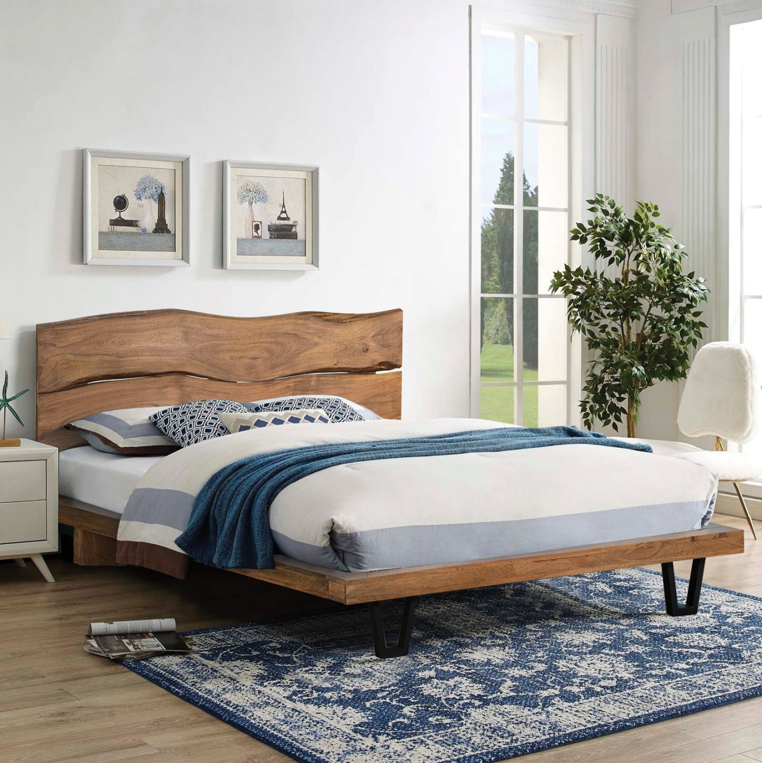 ΚΡΕΒΑΤΙ NICOLE HM8218.11 ΑΠΟ ΜΑΣΙΦ ΞΥΛΟ ΑΚΑΚΙΑΣ 212,5x180x106εκ. ΓΙΑ ΣΤΡΩΜΑ 160Χ200 - Image 2