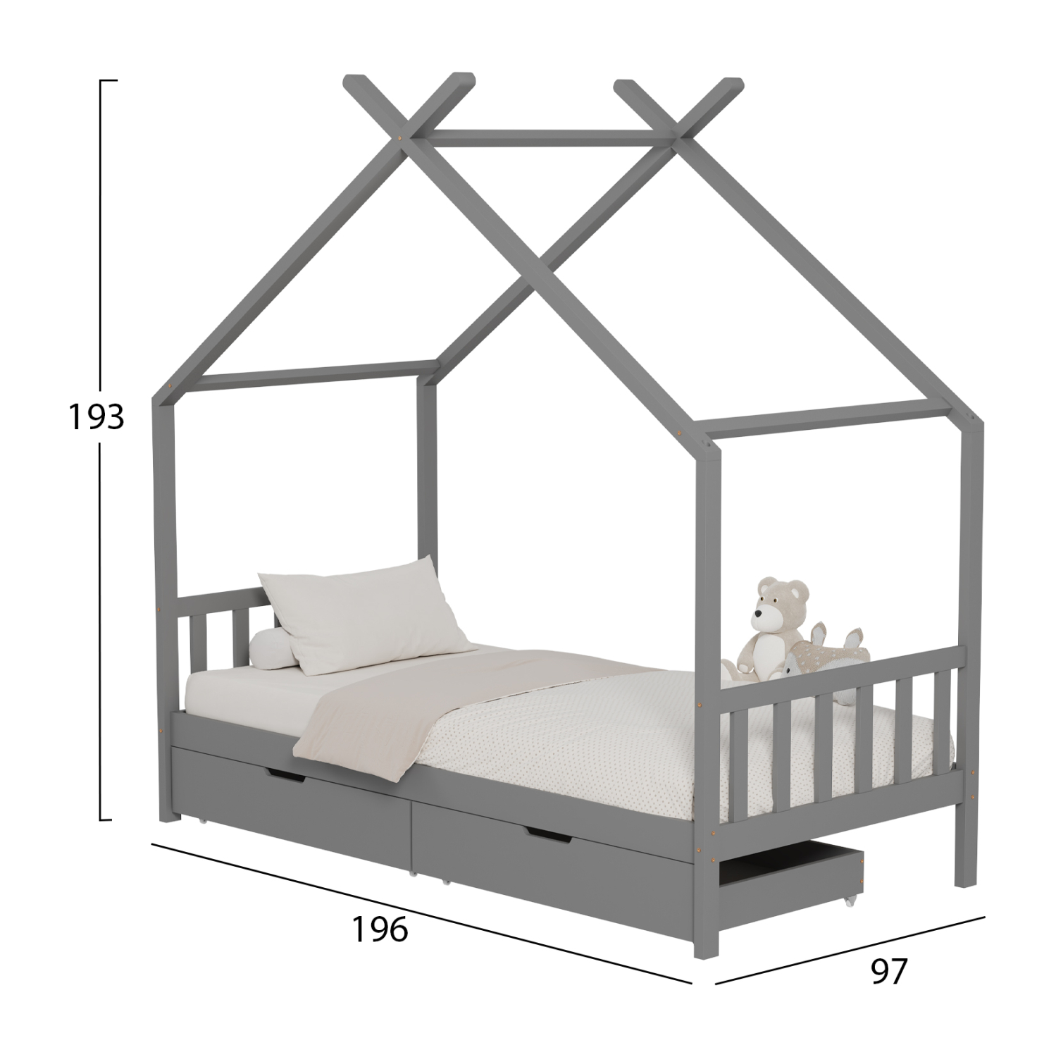 ΚΡΕΒΑΤΙ ΠΑΙΔΙΚΟ KLARICE HM680.05 τ.MONTESSORI-2 ΣΥΡΤΑΡΙΑ- ΞΥΛΟ ΠΕΥΚΟΥ ΓΚΡΙ-190x90εκ - Image 3