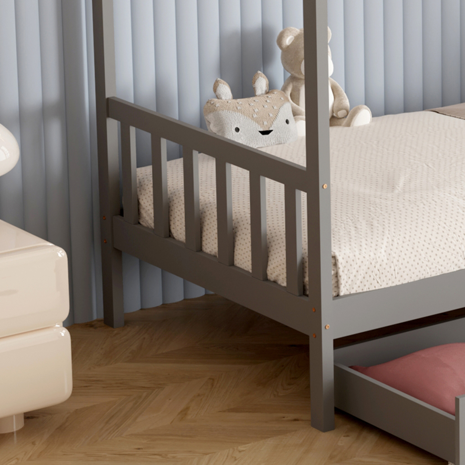 ΚΡΕΒΑΤΙ ΠΑΙΔΙΚΟ KLARICE HM680.05 τ.MONTESSORI-2 ΣΥΡΤΑΡΙΑ- ΞΥΛΟ ΠΕΥΚΟΥ ΓΚΡΙ-190x90εκ - Image 6