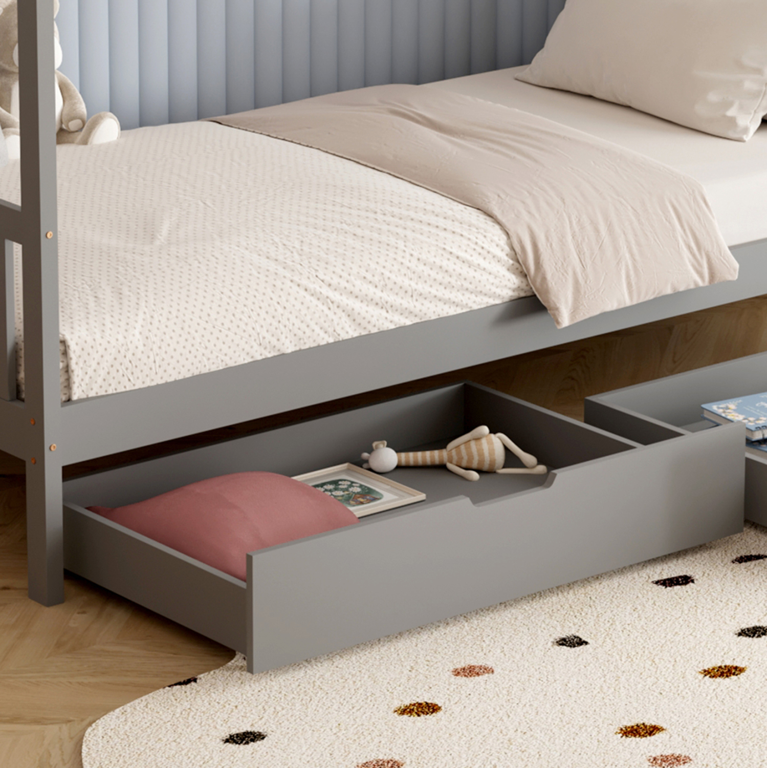 ΚΡΕΒΑΤΙ ΠΑΙΔΙΚΟ KLARICE HM680.05 τ.MONTESSORI-2 ΣΥΡΤΑΡΙΑ- ΞΥΛΟ ΠΕΥΚΟΥ ΓΚΡΙ-190x90εκ - Image 7
