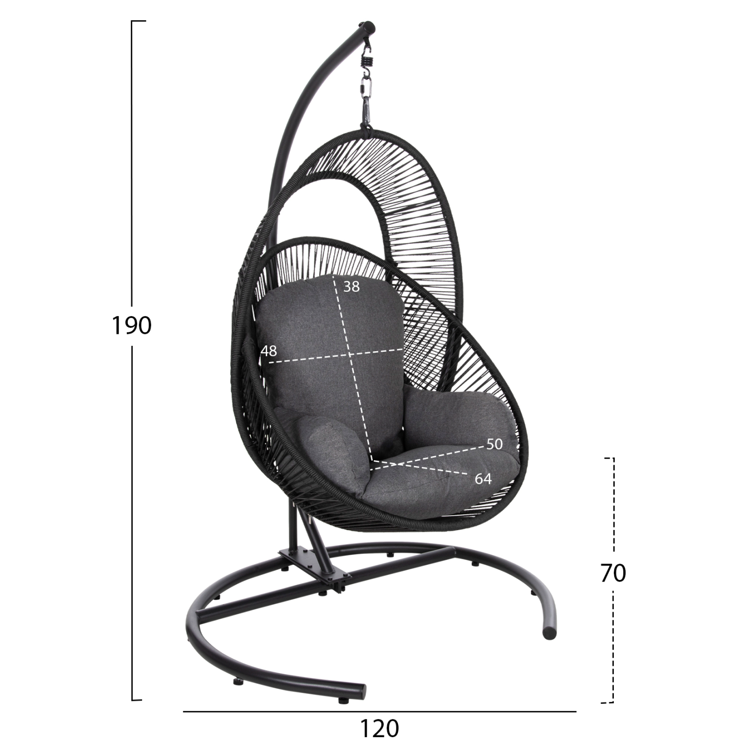 ΚΡΕΜΑΣΤΗ ΦΩΛΙΑ RULER HM6083 ΜΑΥΡΟ ΜΕΤΑΛΛΟ ΚΑΙ ΣΥΝΘ.RATTAN-ΓΚΡΙ ΜΑΞΙΛΑΡΙ 120x110x190Υ - Image 2