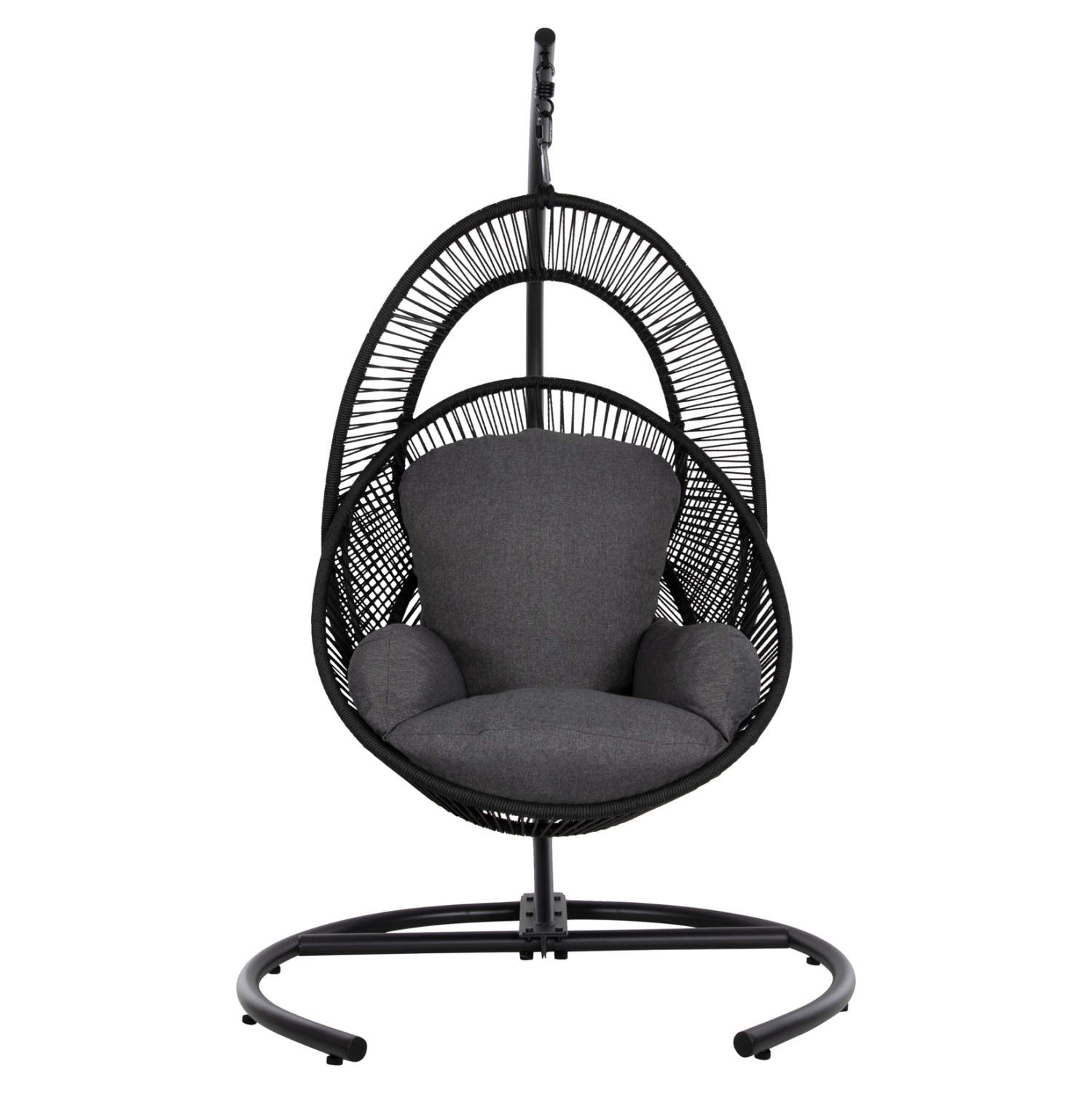 ΚΡΕΜΑΣΤΗ ΦΩΛΙΑ RULER HM6083 ΜΑΥΡΟ ΜΕΤΑΛΛΟ ΚΑΙ ΣΥΝΘ.RATTAN-ΓΚΡΙ ΜΑΞΙΛΑΡΙ 120x110x190Υ - Image 3