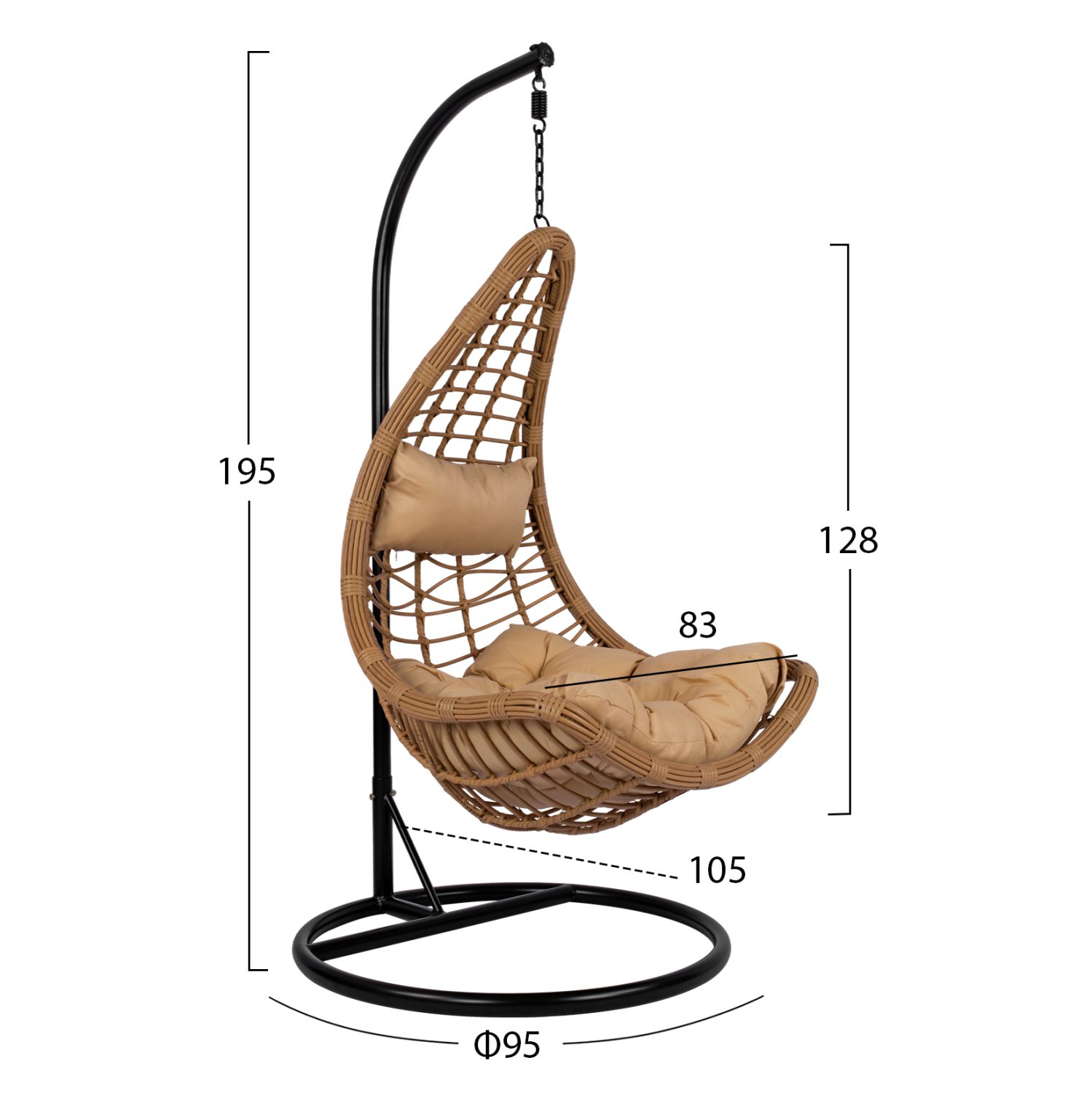 ΚΡΕΜΑΣΤΗ ΦΩΛΙΑ LUCIA HM5676.01 ΜΕ WICKER&ΜΑΞΙΛΑΡΙΑ ΜΠΕΖ-ΜΑΥΡΟ ΜΕΤΑΛΛΟ Φ95Χ195Υεκ. - Image 2