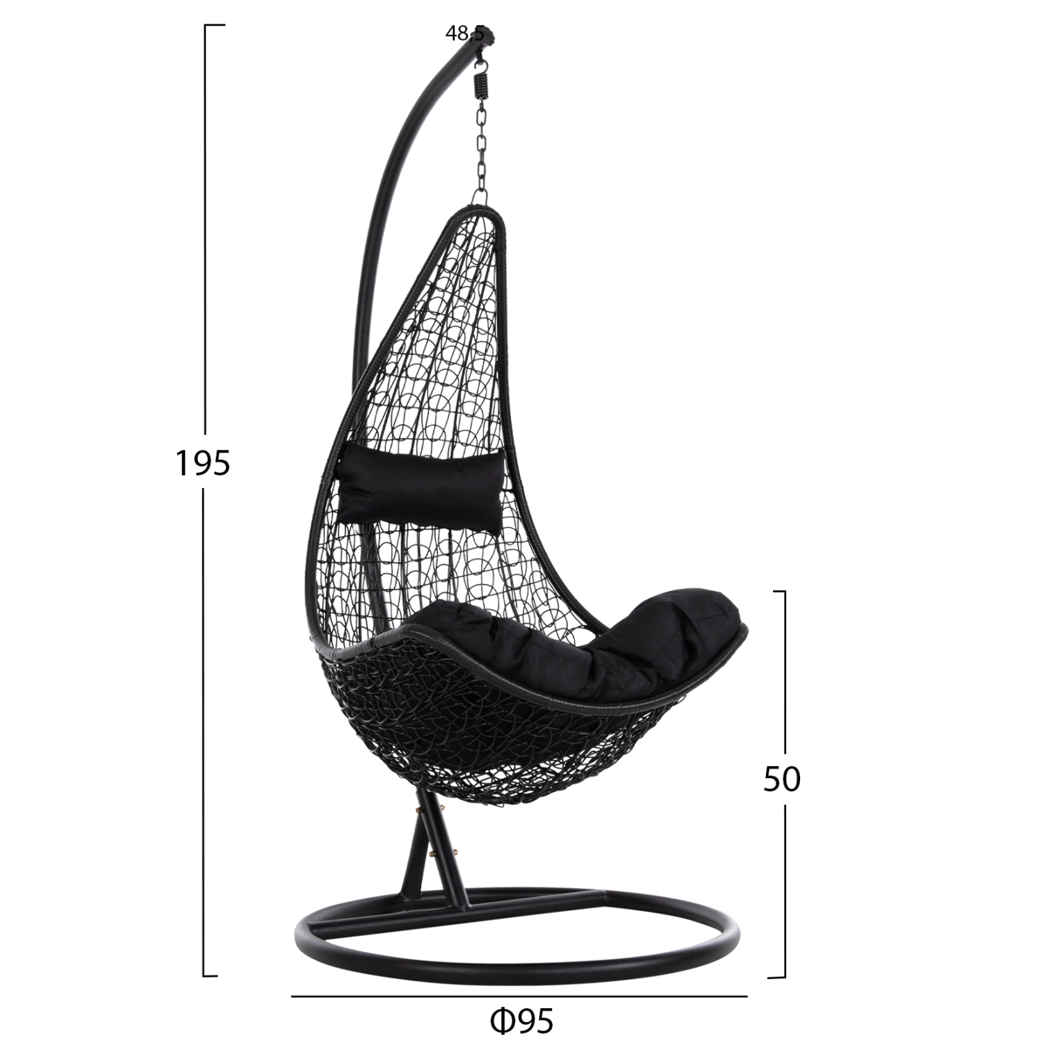 ΚΡΕΜΑΣΤΗ ΠΟΛΥΘΡΟΝΑ ΦΩΛΙΑ MILLIE HM5996.02 ΜΕΤΑΛΛΟ-ΣΥΝΘ.RATTAN ΜΑΥΡΟ Φ95x195Υεκ. - Image 2