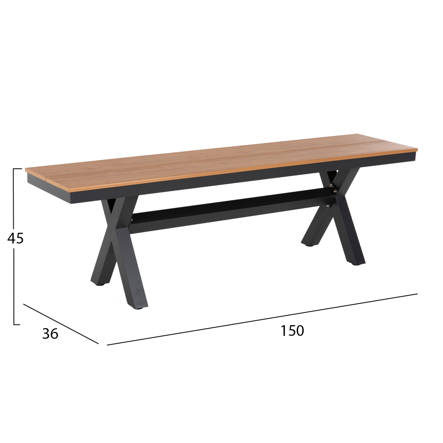 ΠΑΓΚΑΚΙ ΑΛΟΥΜΙΝΙΟΥ TAWNEE HM6038.01 ΑΝΘΡΑΚΙ ΜΕ POLYWOOD ΚΑΘΙΣΜΑ ΣΕ ΦΥΣΙΚΟ ΧΡΩΜΑ 150x36x45Υεκ. - Image 2