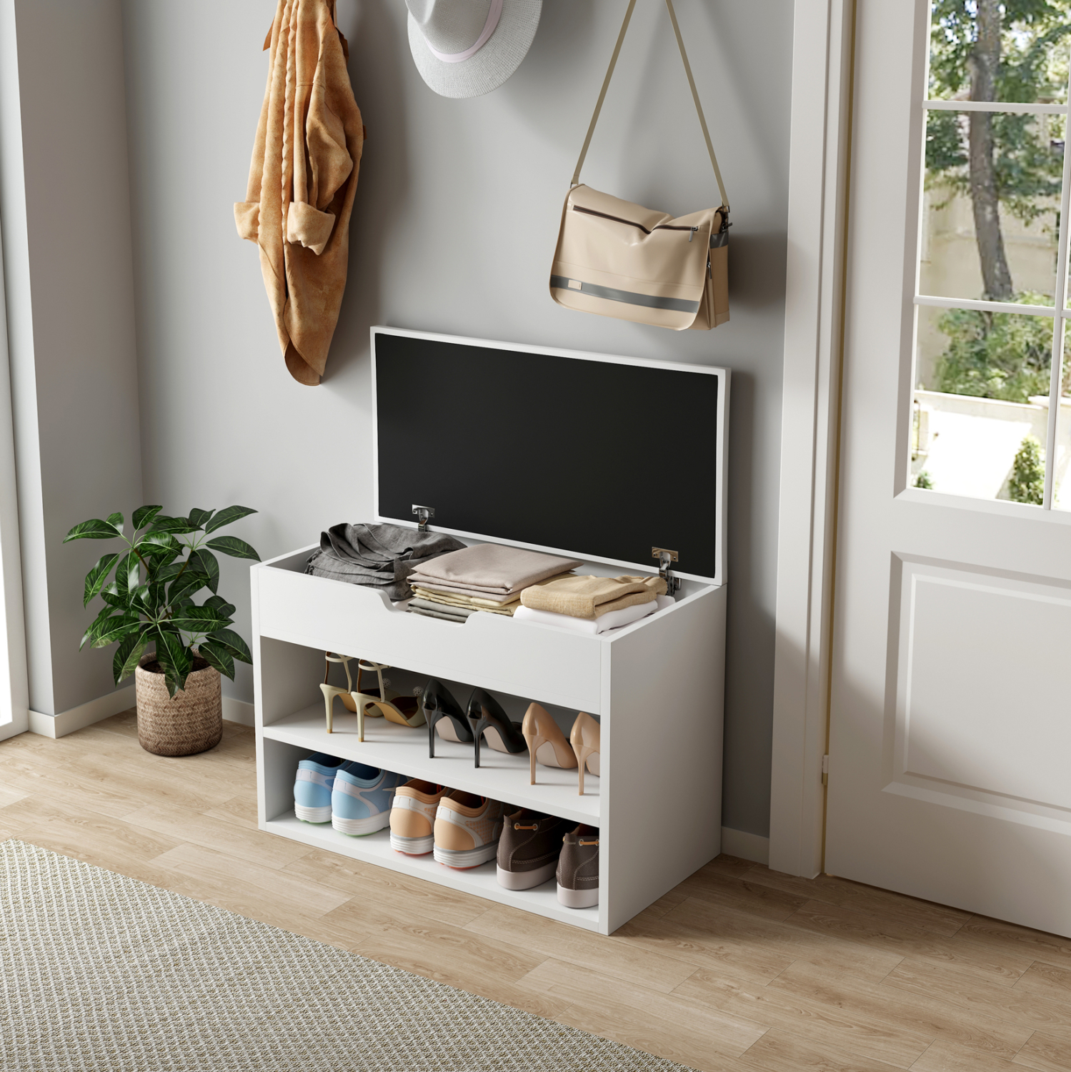 ΠΑΠΟΥΤΣΟΘΗΚΗ ΜΕ ΚΑΘΙΣΜΑ ROMIR HM2477.03 ΜΕΛΑΜΙΝΗ ΣΕ ΛΕΥΚΟ-ΚΑΘΙΣΜΑ ΛΕΥΚΟ 60x30x44Υ - Image 4