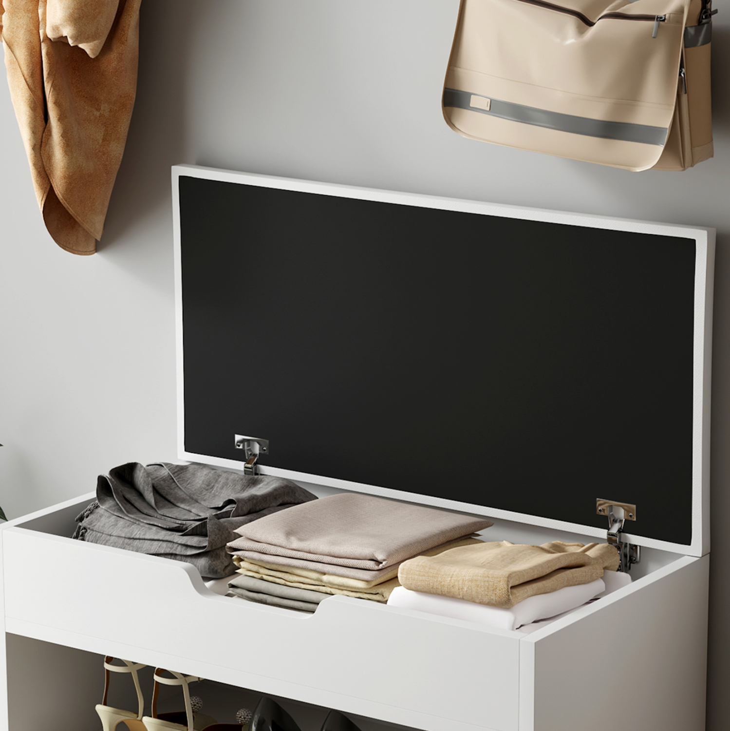 ΠΑΠΟΥΤΣΟΘΗΚΗ ΜΕ ΚΑΘΙΣΜΑ ROMIR HM2477.03 ΜΕΛΑΜΙΝΗ ΣΕ ΛΕΥΚΟ-ΚΑΘΙΣΜΑ ΛΕΥΚΟ 60x30x44Υ - Image 6