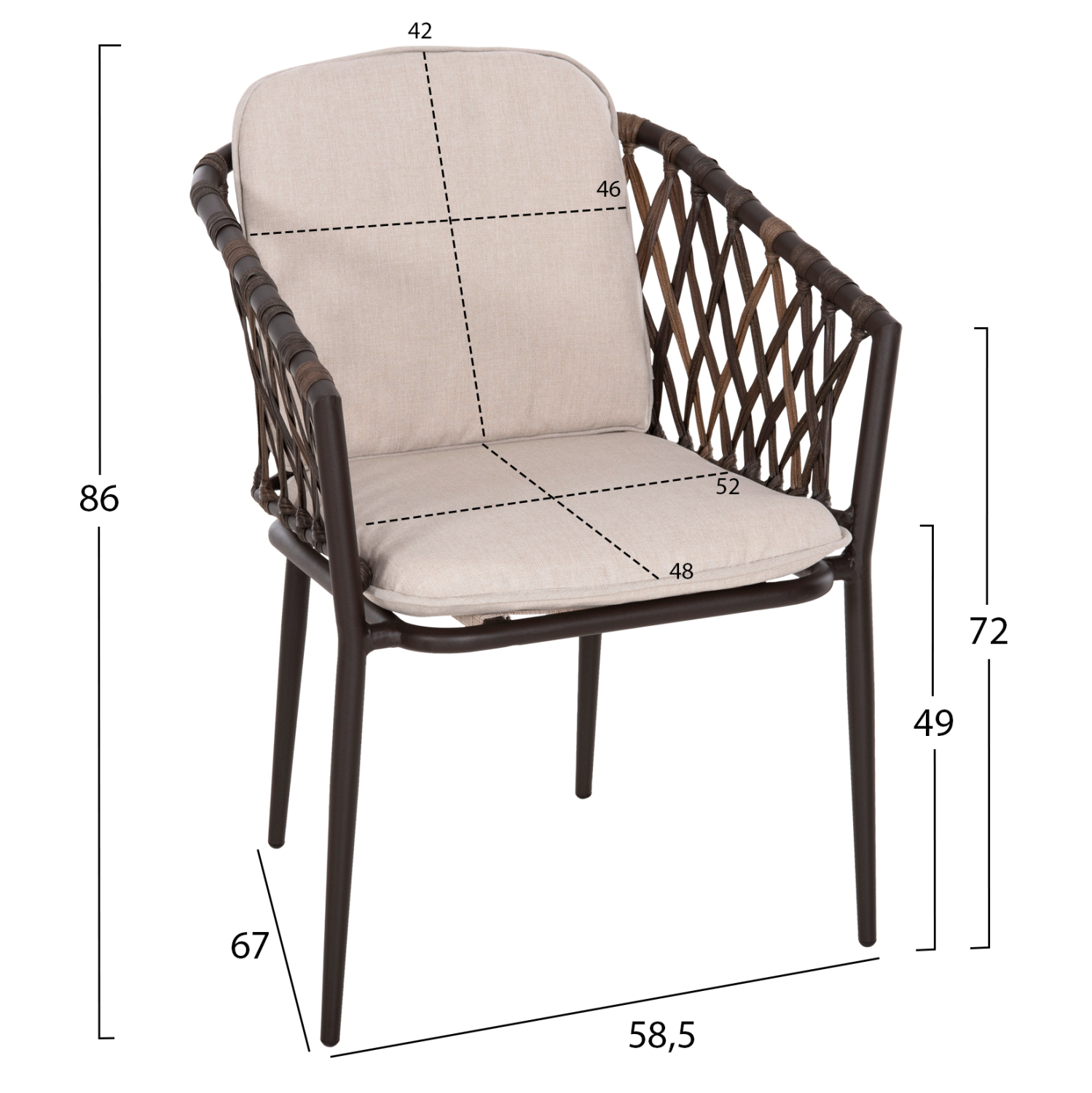 ΠΟΛΥΘΡΟΝΑ ΑΛΟΥΜΙΝΙΟΥ BOLLY HM6080 ΚΑΦΕ-ΣΥΝΘ.RATTAN ΚΑΦΕ-ΜΠΕΖ ΜΑΞΙΛΑΡΙΑ 58,5x67x86Υεκ - Image 2