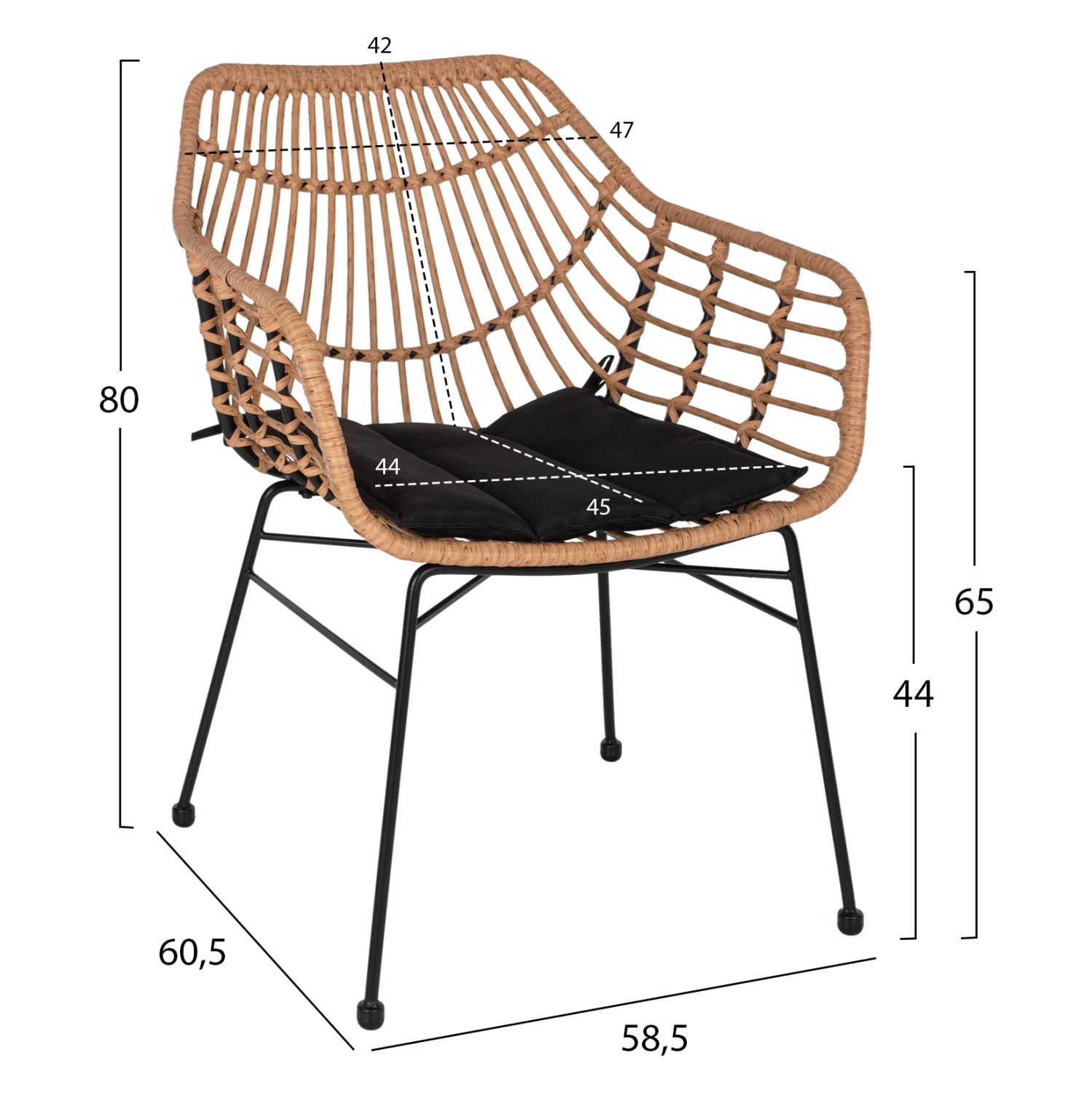 ΠΟΛΥΘΡΟΝΑ ΕΠΑΓΓΕΛΜΑΤΙΚΗ ΜΑΥΡΟ ΜΕΤΑΛΛΟ RATTAN ΜΠΕΖ & ΜΑΞΙΛΑΡΙ HM5864.01 58,5x60,5x80 εκ. - Image 2
