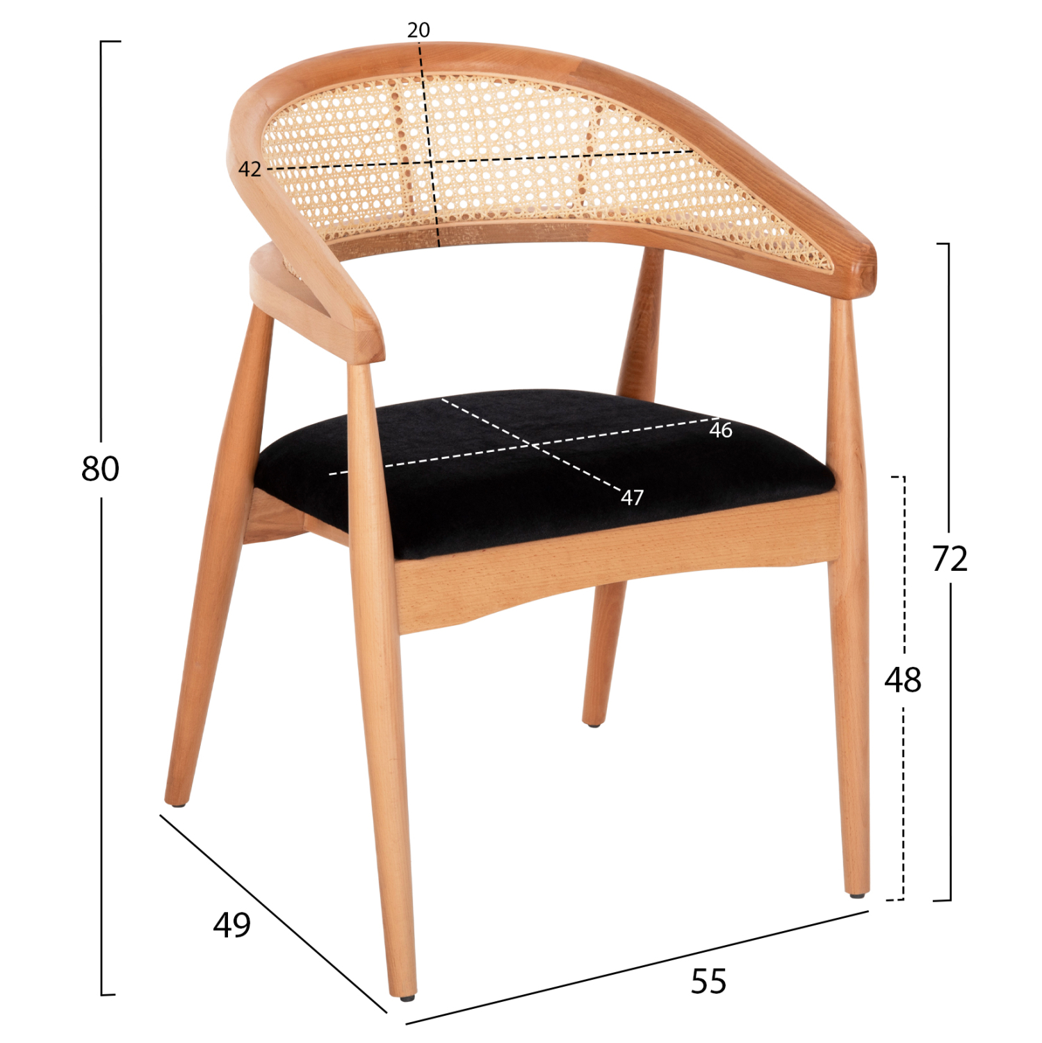 ΠΟΛΥΘΡΟΝΑ KOMODUS HM18012.02 ΞΥΛΟ ΟΞΙΑΣ-RATTAN-ΥΦΑΣΜΑ ΣΕ ΜΑΥΡΟ 55x49x80Υεκ. - Image 2