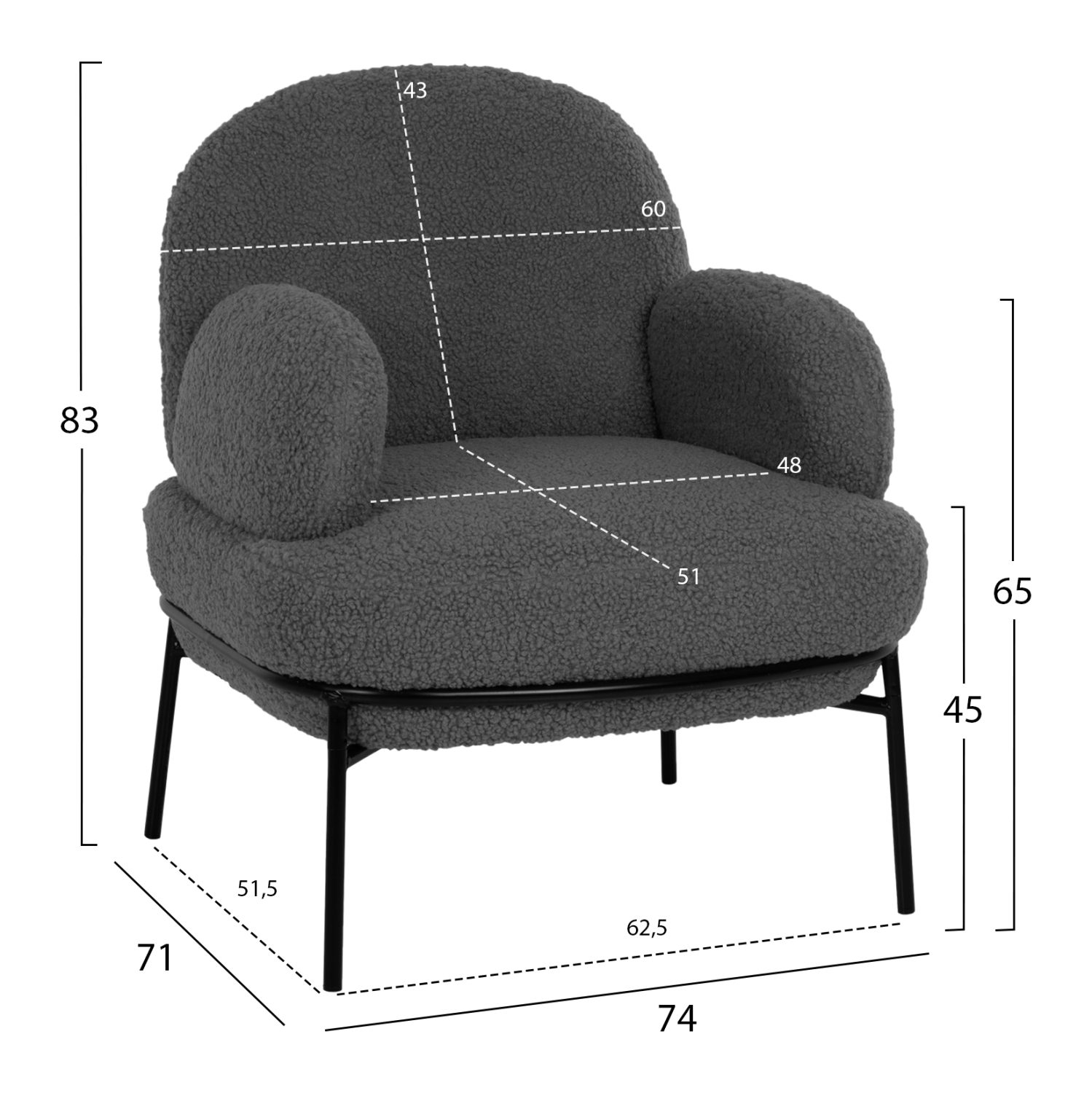 ΠΟΛΥΘΡΟΝΑ AGNES HM9525.21 ΓΚΡΙ ΜΠΟΥΚΛΕ-ΜΑΥΡΑ ΜΕΤΑΛΛΙΚΑ ΠΟΔΙΑ 74x71x83Υεκ. - Image 2