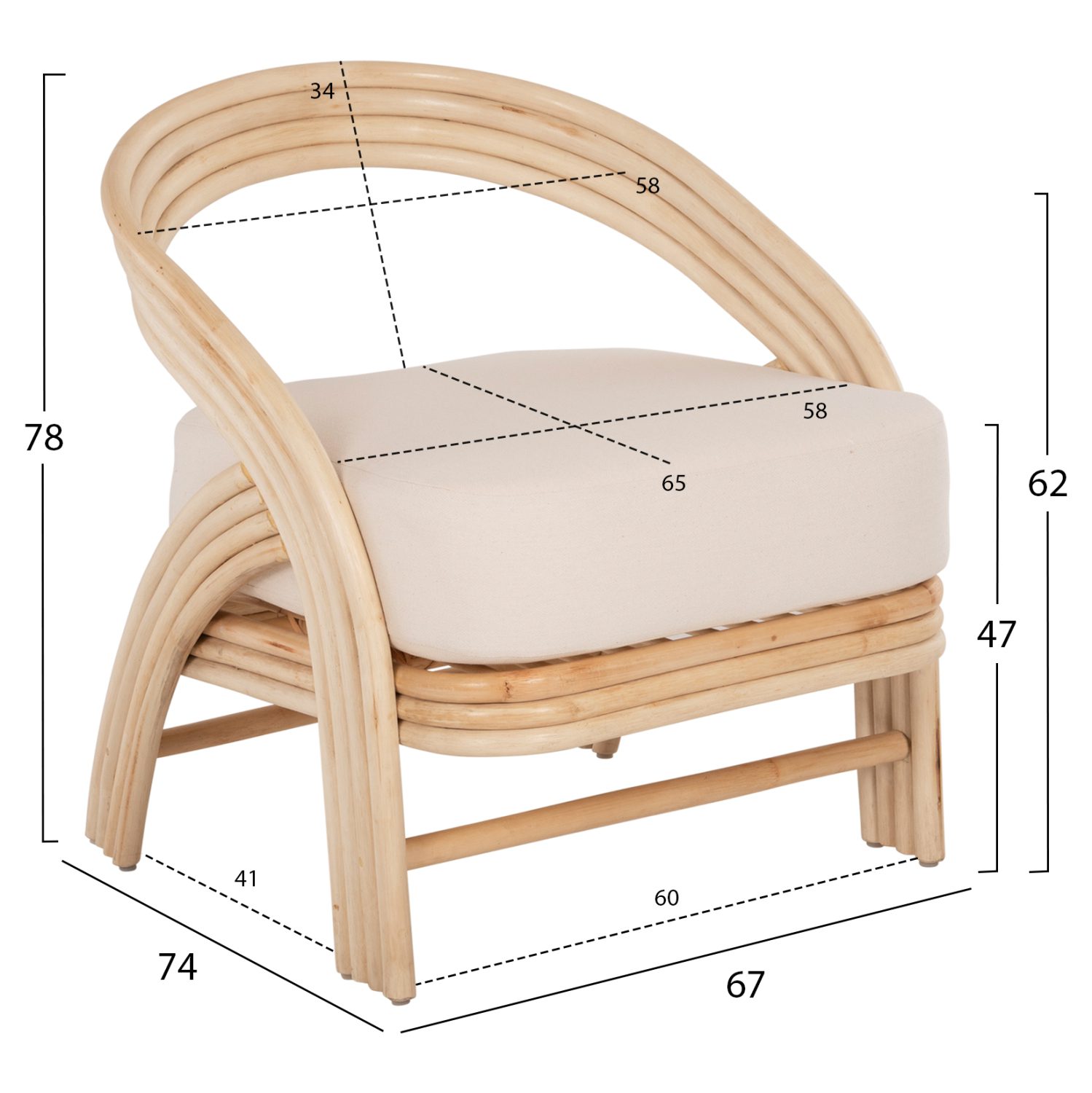 ΠΟΛΥΘΡΟΝΑ DONITA HM9838 RATTAN ΦΥΣΙΚΟ ΜΕ ΛΕΥΚΟ ΜΑΞΙΛΑΡΙ 67x74x78Υεκ. - Image 2