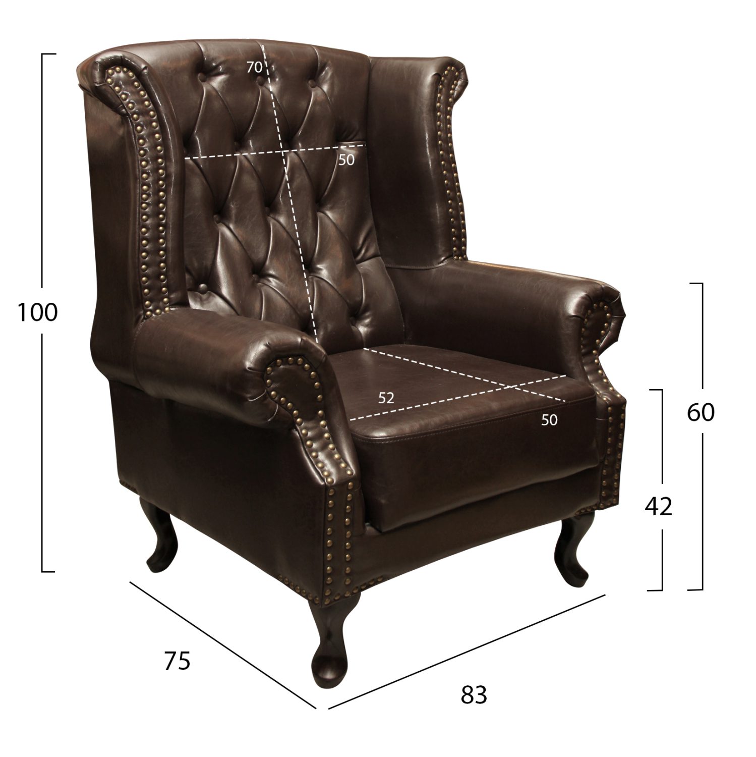 ΠΟΛΥΘΡΟΝΑ-ΜΠΕΡΖΕΡΑ T.CHESTERFIELD POLINA HM0053.01 PU ΣΚ.ΚΑΦΕ 83x75x107 εκ. - Image 2