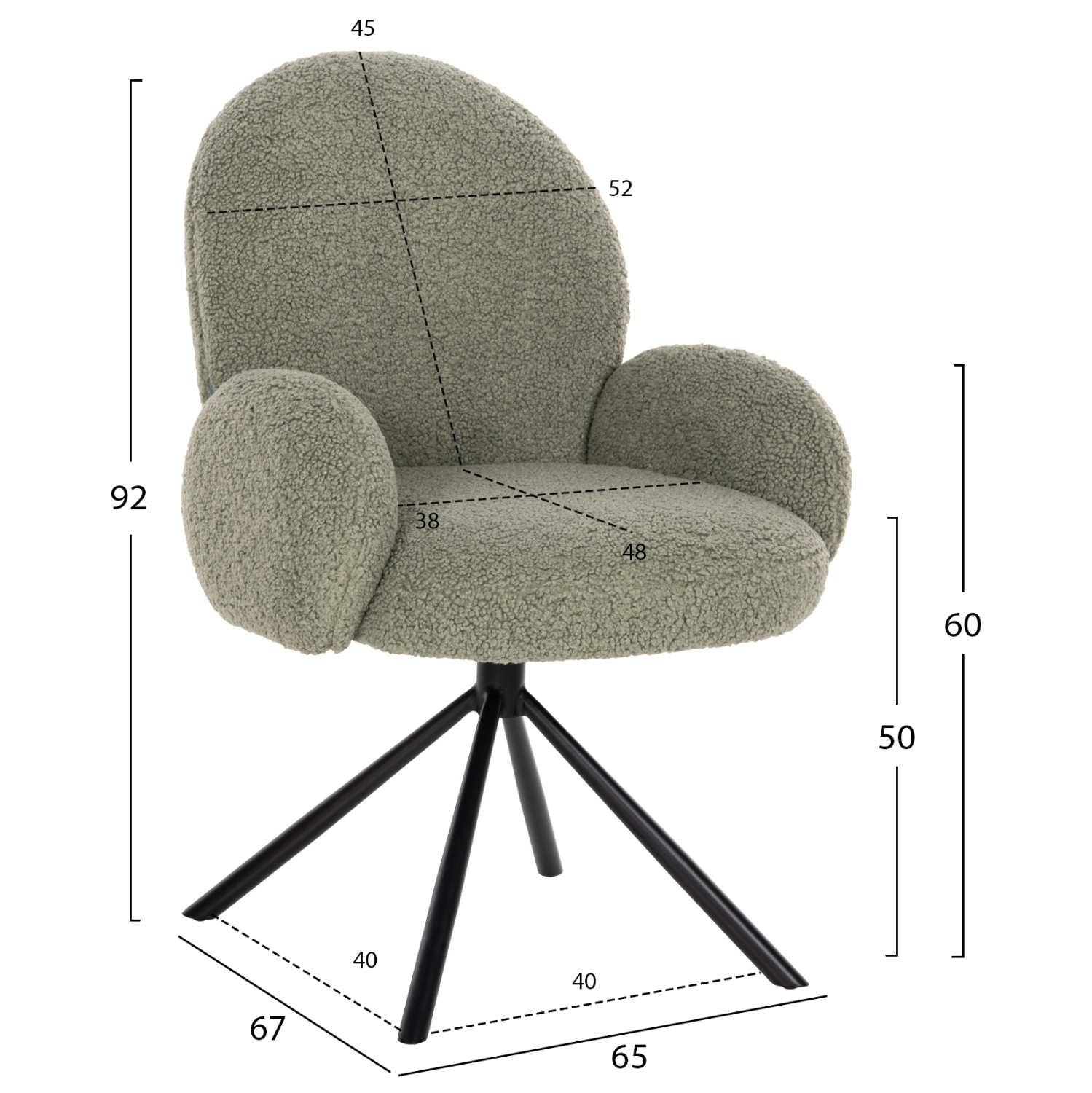 ΠΟΛΥΘΡΟΝΑ ΠΕΡΙΣΤΡΕΦ. WINON HM9778.08 OLIVE GREEN ΜΠΟΥΚΛΕ-ΜΑΥΡΟ ΜΕΤΑΛΛΟ 65x67x92Υ εκ. - Image 2