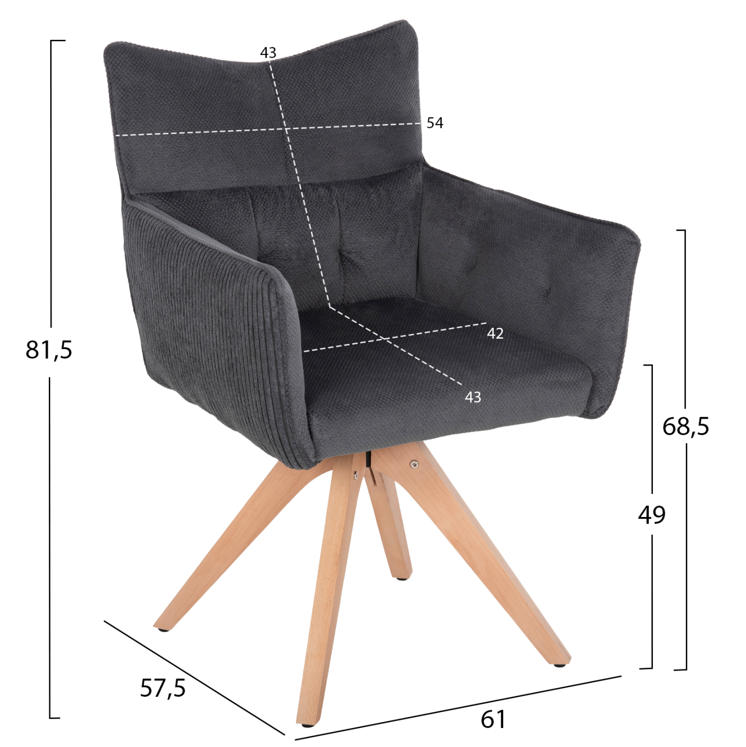 ΠΟΛΥΘΡΟΝΑ ΤΡΑΠΕΖΑΡΙΑΣ QUILL HM9843.03 ΓΚΡΙ ΥΦΑΣΜΑ-ΞΥΛΟ ΟΞΙΑΣ ΠΟΔΙΑ 61x57,5x91Υεκ. - Image 2