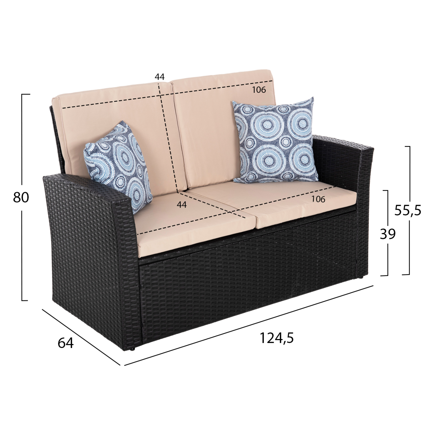 ΣΑΛΟΝΙ ΕΞ.ΧΩΡΟΥ 4ΤΜΧ THORE HM5978 ΣΥΝΘ. RATTAN ΜΑΥΡΟ-ΜΠΕΖ ΜΑΞΙΛΑΡΙΑ - Image 2