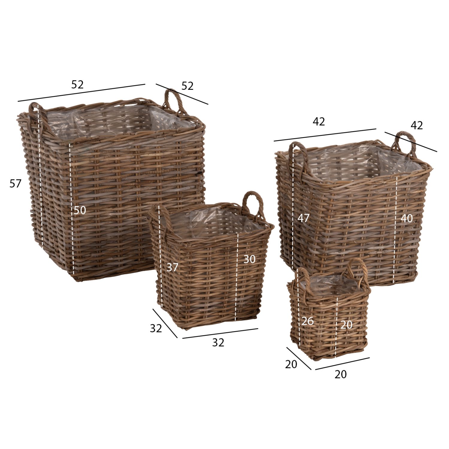 ΣΕΤ ΔΙΑΚΟΣΜΗΤΙΚΑ ΚΑΛΑΘΙΑ KATER HM9657 4ΤΜΧ ΑΠΟ KUBU RATTAN ΣΕ ΓΚΡΙ 52x52x50-57Υεκ. - Image 2